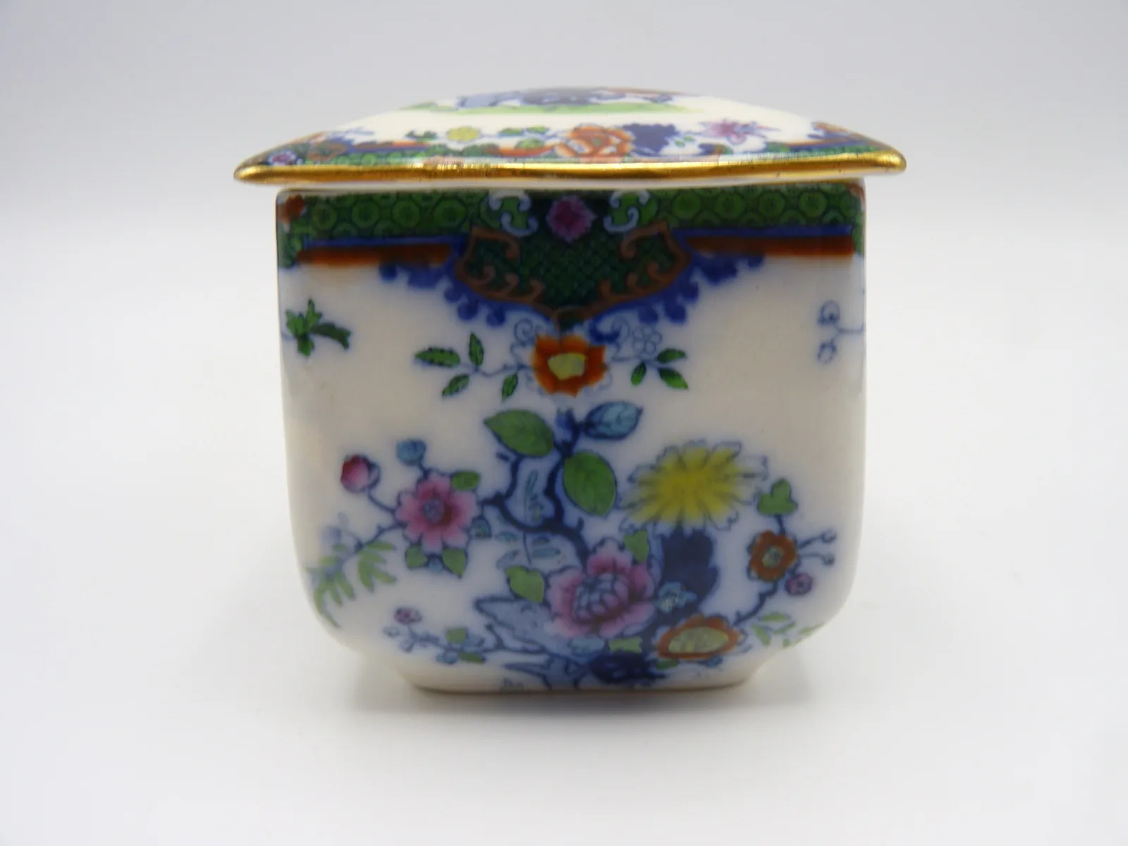 Doulton  Flow Blue,Polychrome, Green Ground  Trinket Pot - Image 5