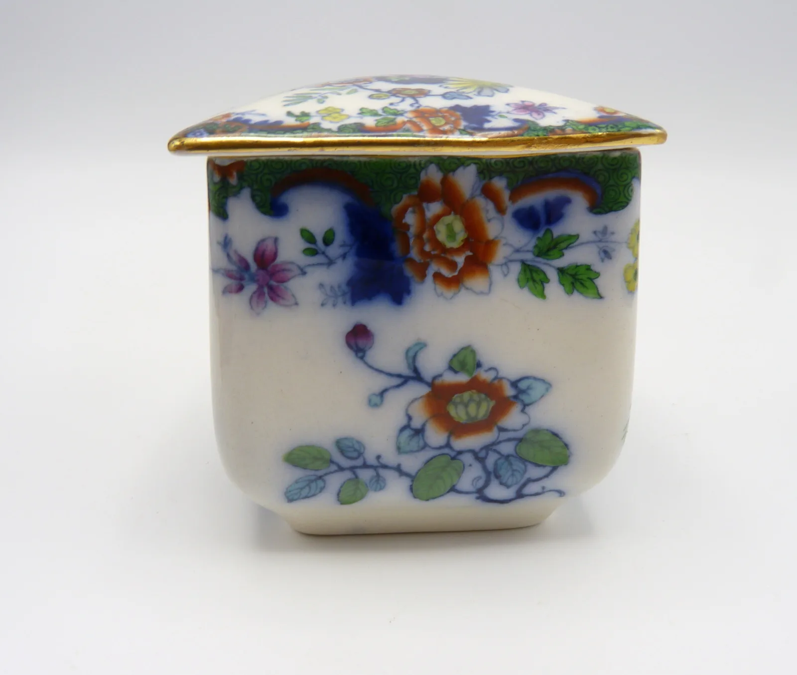 Doulton  Flow Blue,Polychrome, Green Ground  Trinket Pot - Image 6