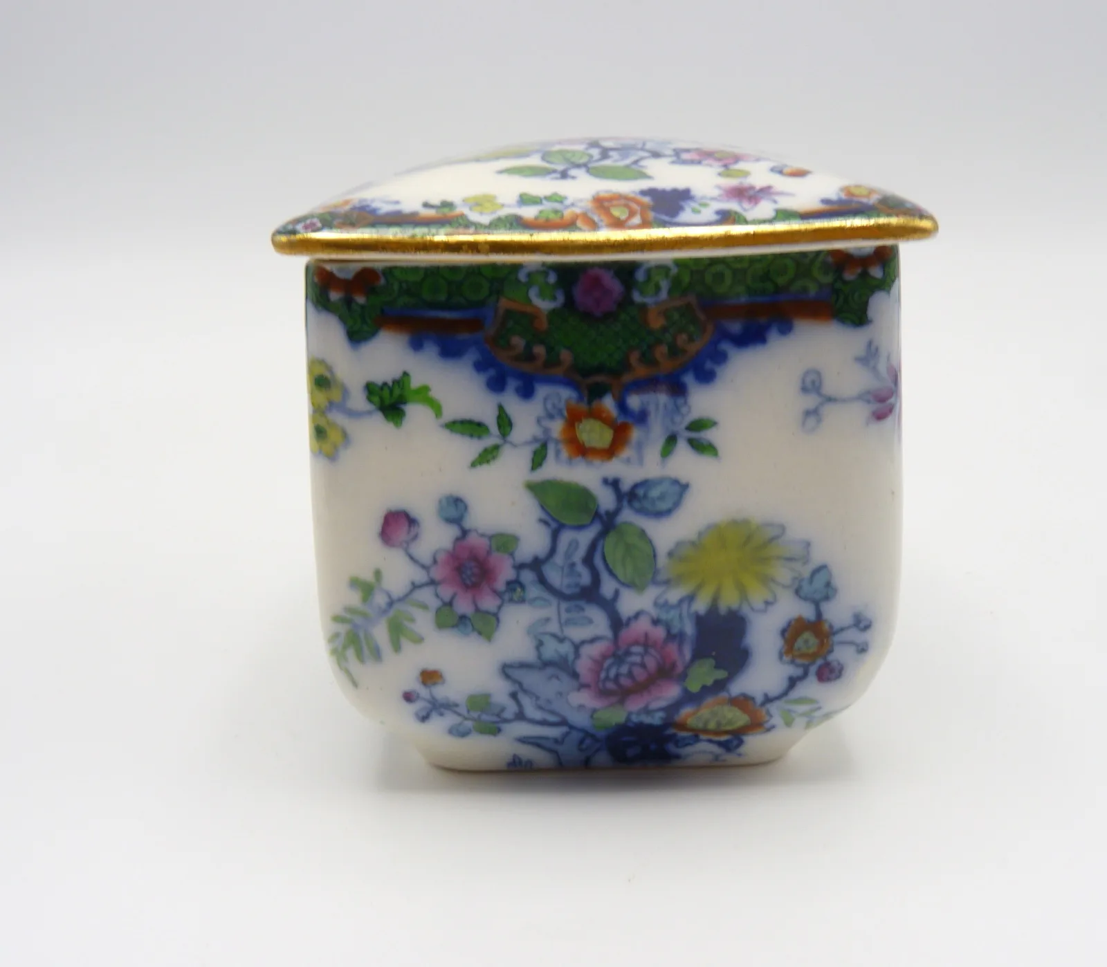 Doulton  Flow Blue,Polychrome, Green Ground  Trinket Pot - Image 7