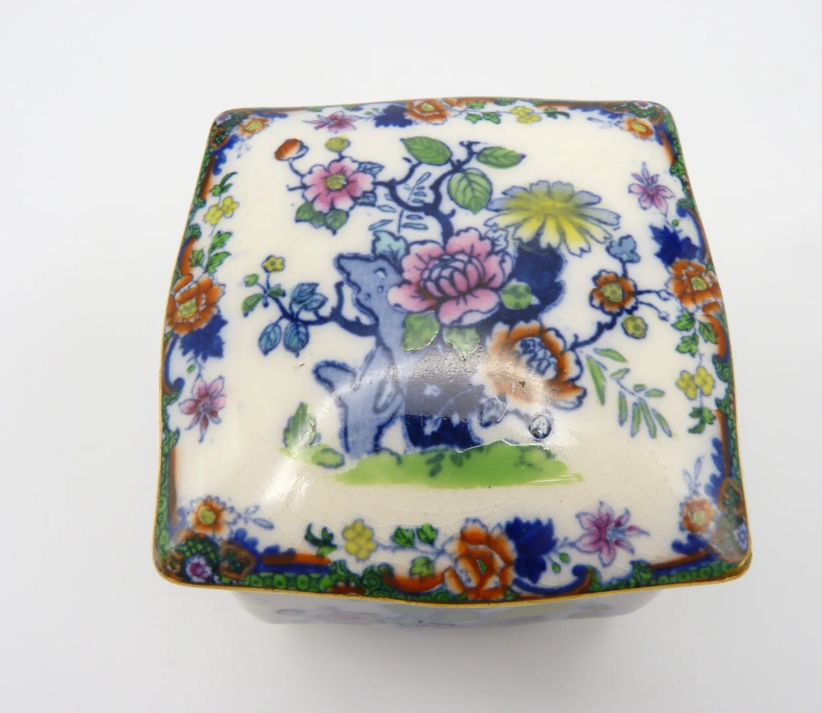 Doulton  Flow Blue,Polychrome, Green Ground  Trinket Pot - Image 9