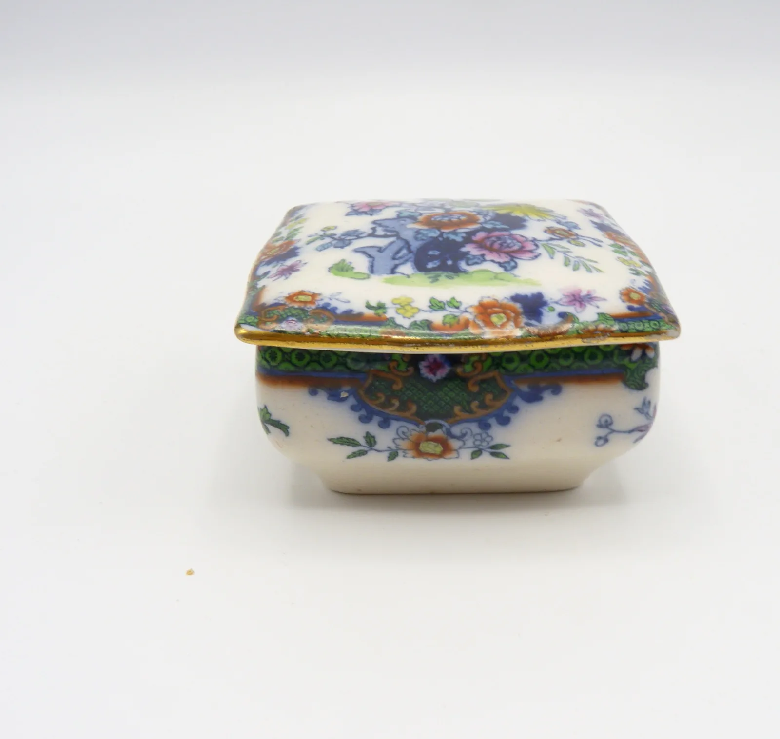 Doulton Flow Blue,Polychrome, Green Ground Trinket Pot - Image 2