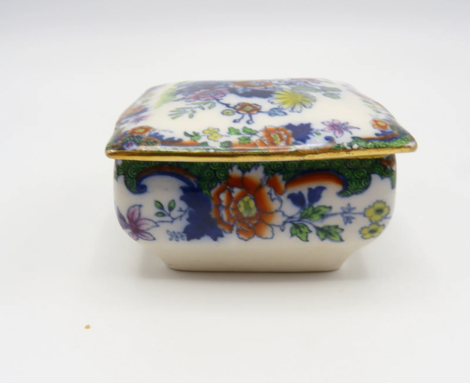 Doulton Flow Blue,Polychrome, Green Ground Trinket Pot - Image 3