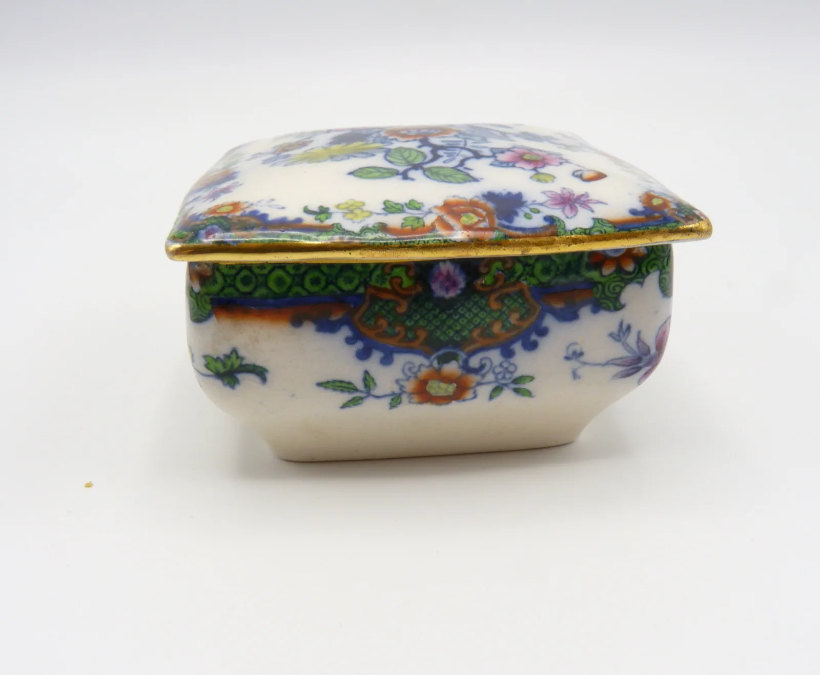 Doulton Flow Blue,Polychrome, Green Ground Trinket Pot - Image 4