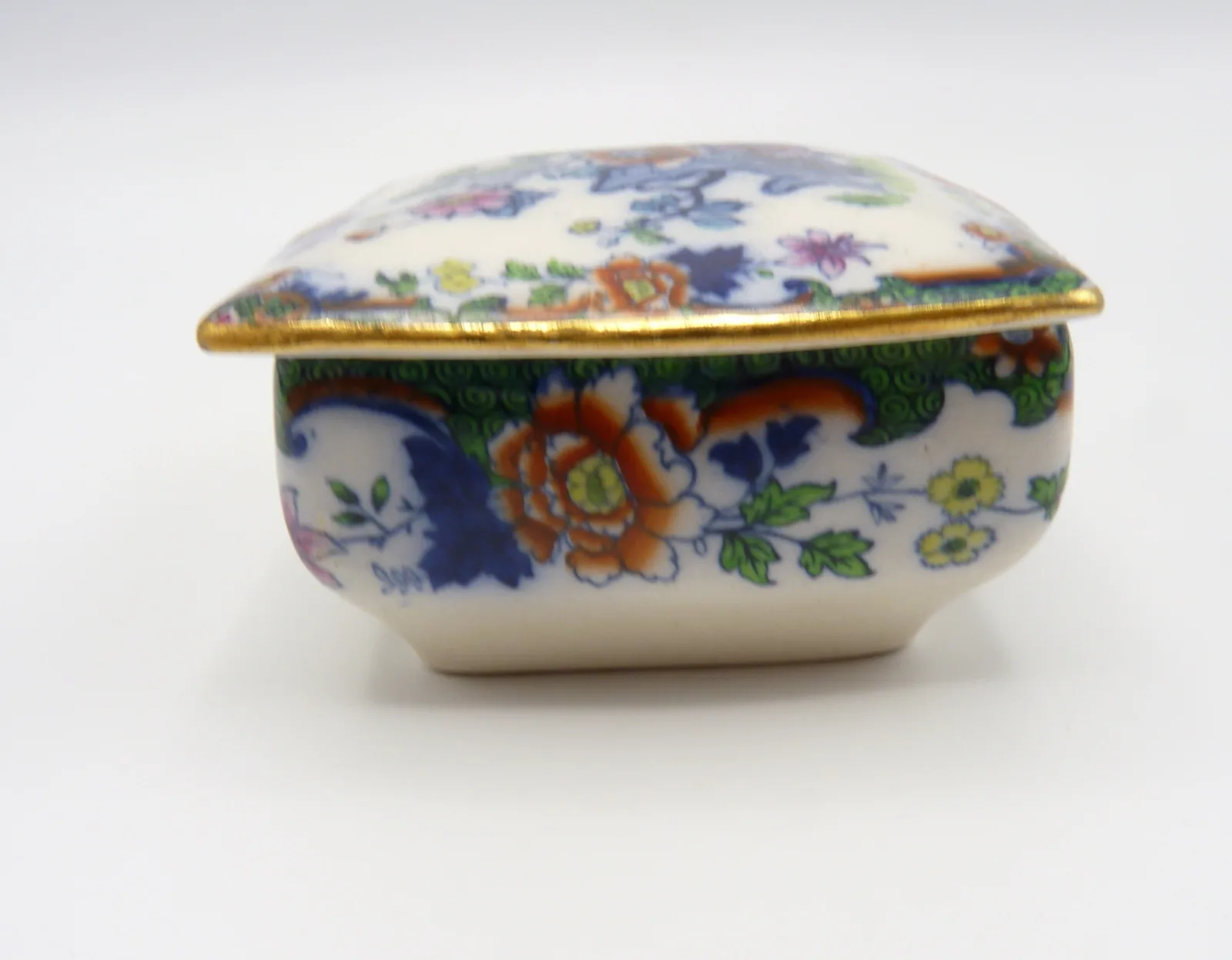 Doulton Flow Blue,Polychrome, Green Ground Trinket Pot - Image 5