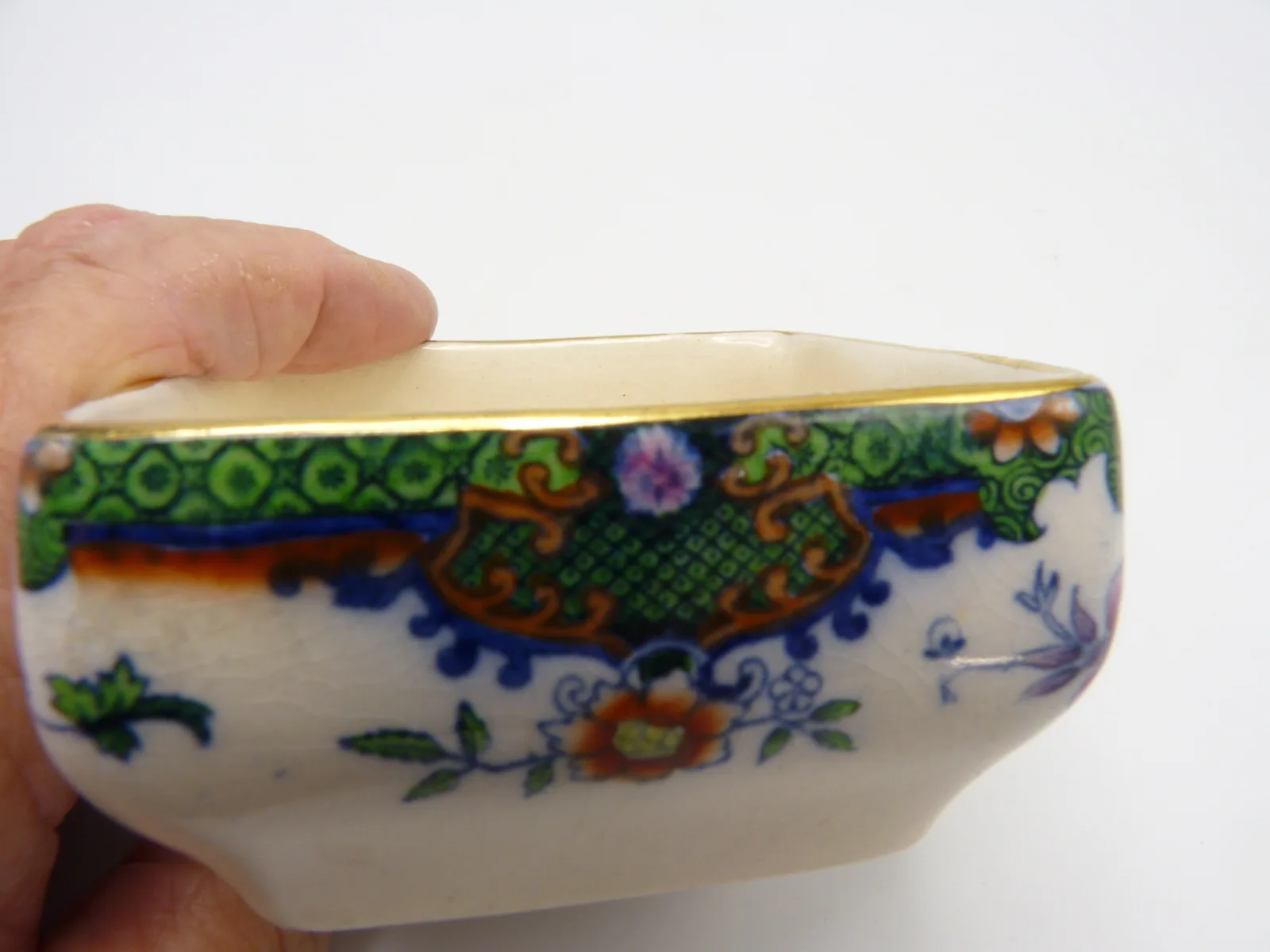 Doulton Flow Blue,Polychrome, Green Ground Trinket Pot - Image 8