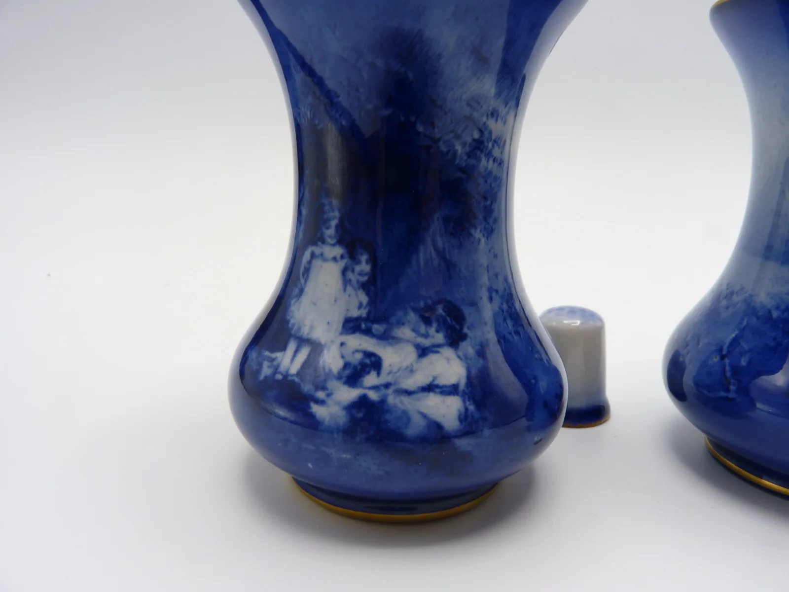 Pair of Small Doulton Blue Children Vases - Children & Dog - Girl & Basket - Image 9