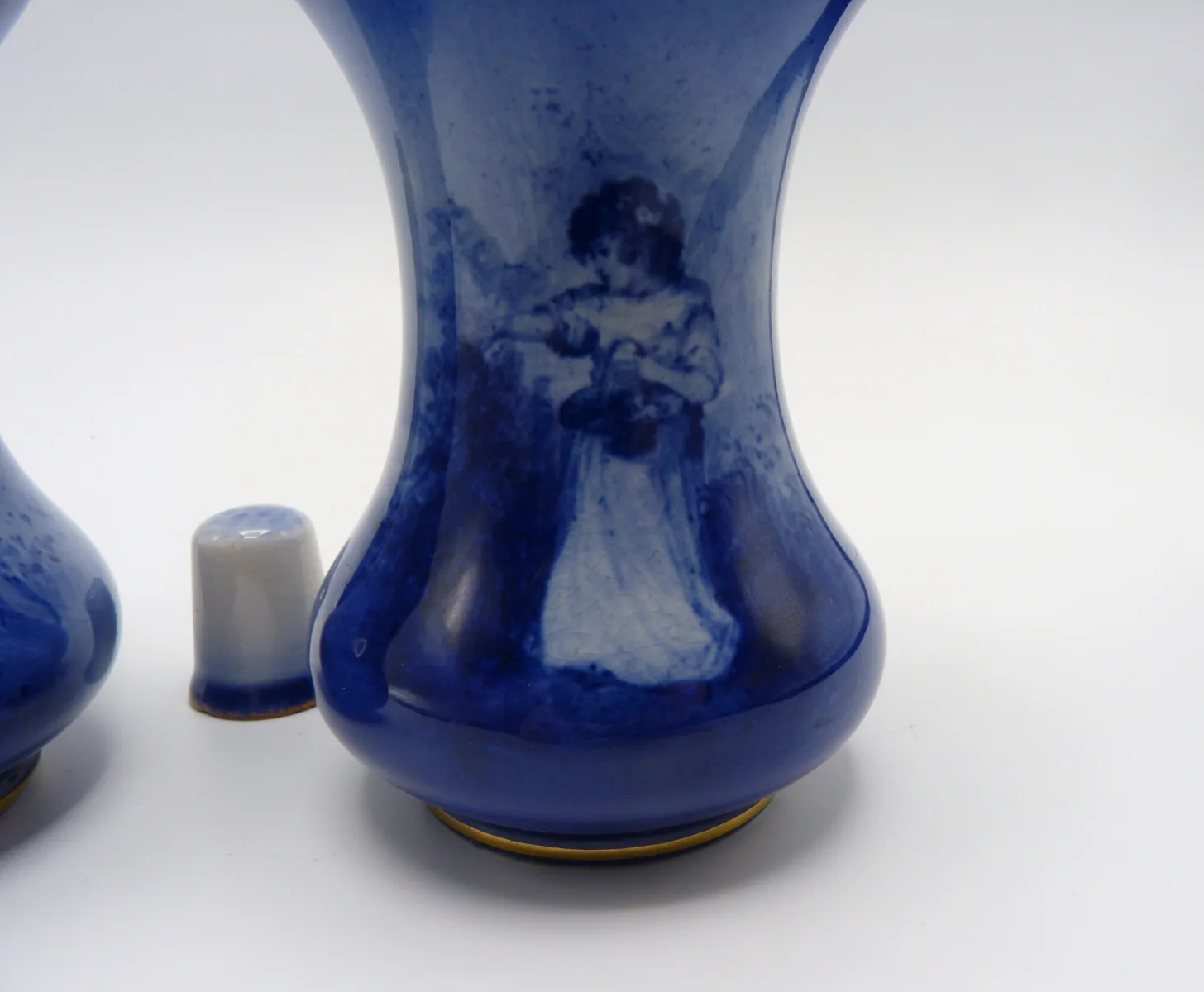 Pair of Small Doulton Blue Children Vases - Children & Dog - Girl & Basket - Image 8