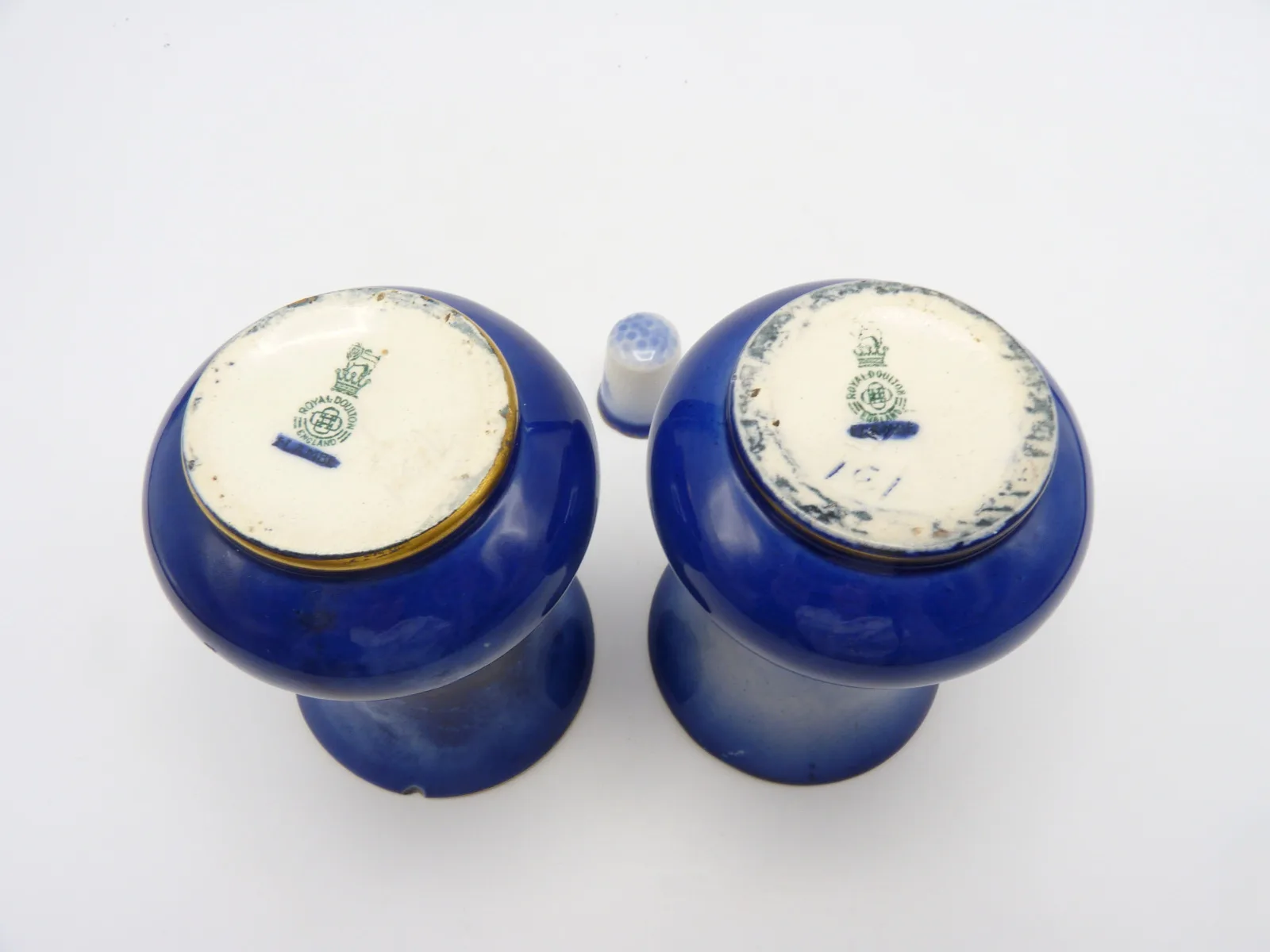 Pair of Small Doulton Blue Children Vases - Children & Dog - Girl & Basket - Image 3