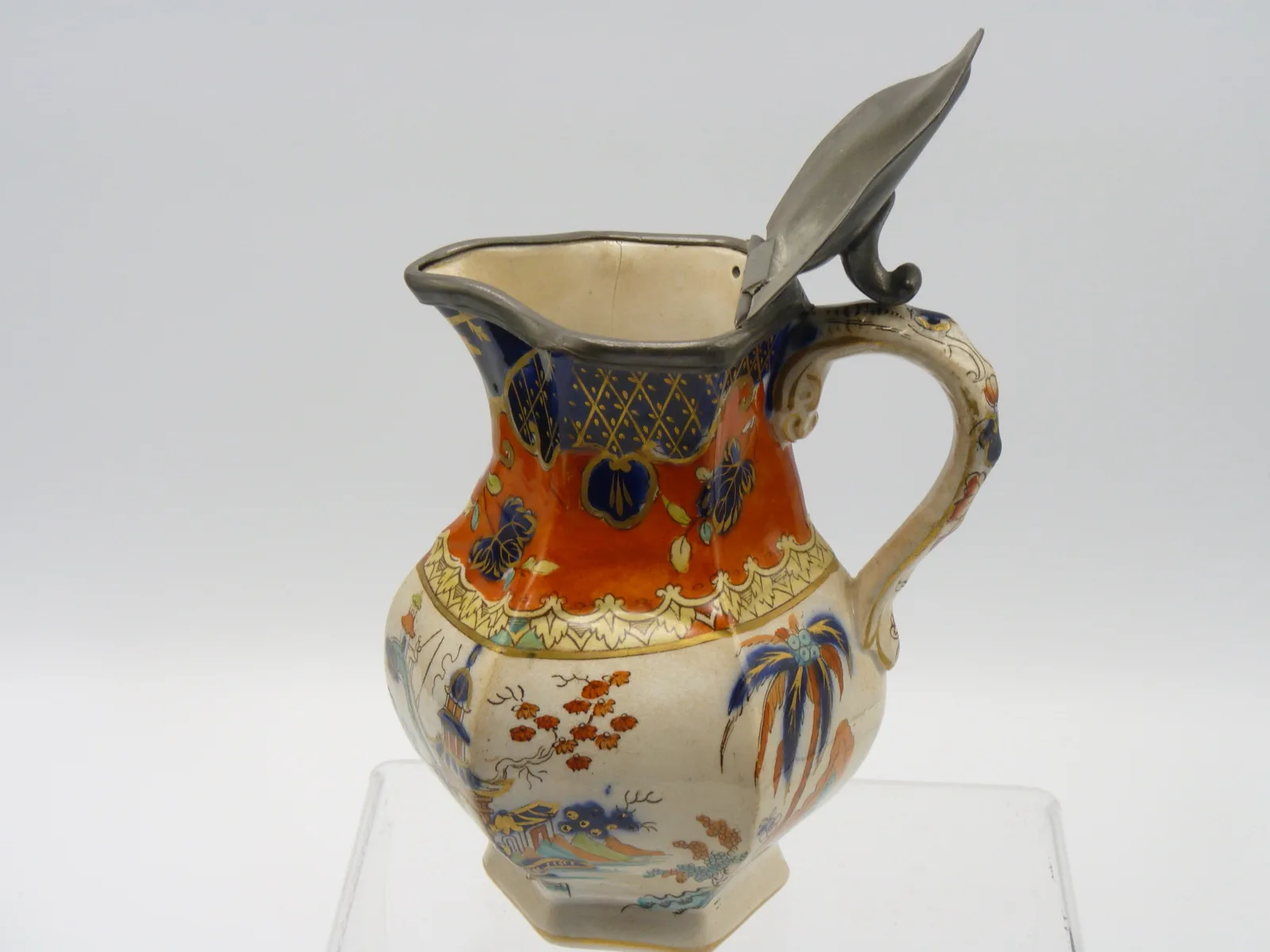 Orange Ground and Polychrome Small Syrup Pitcher - Image 9