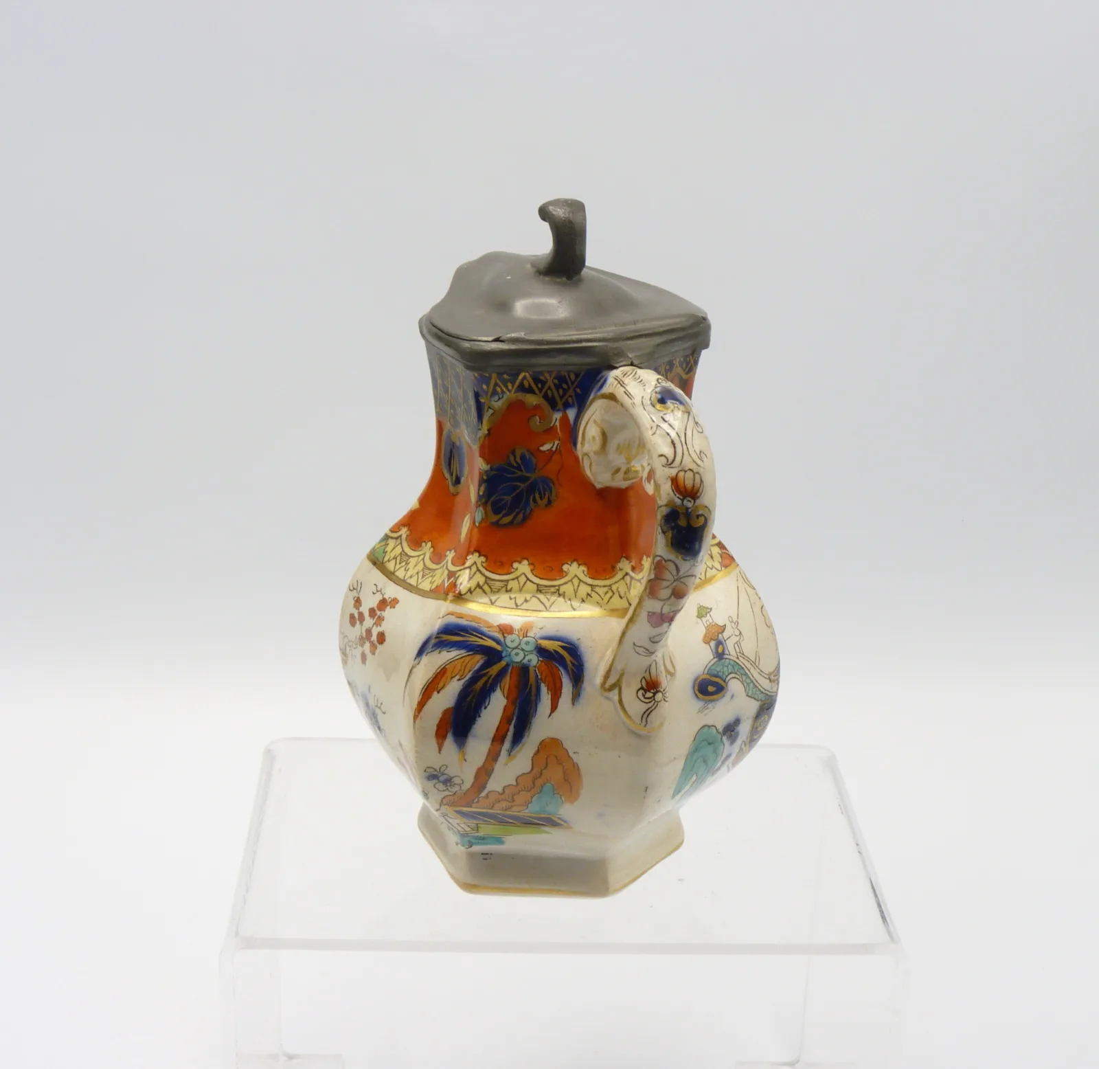 Orange Ground and Polychrome Small Syrup Pitcher - Image 4
