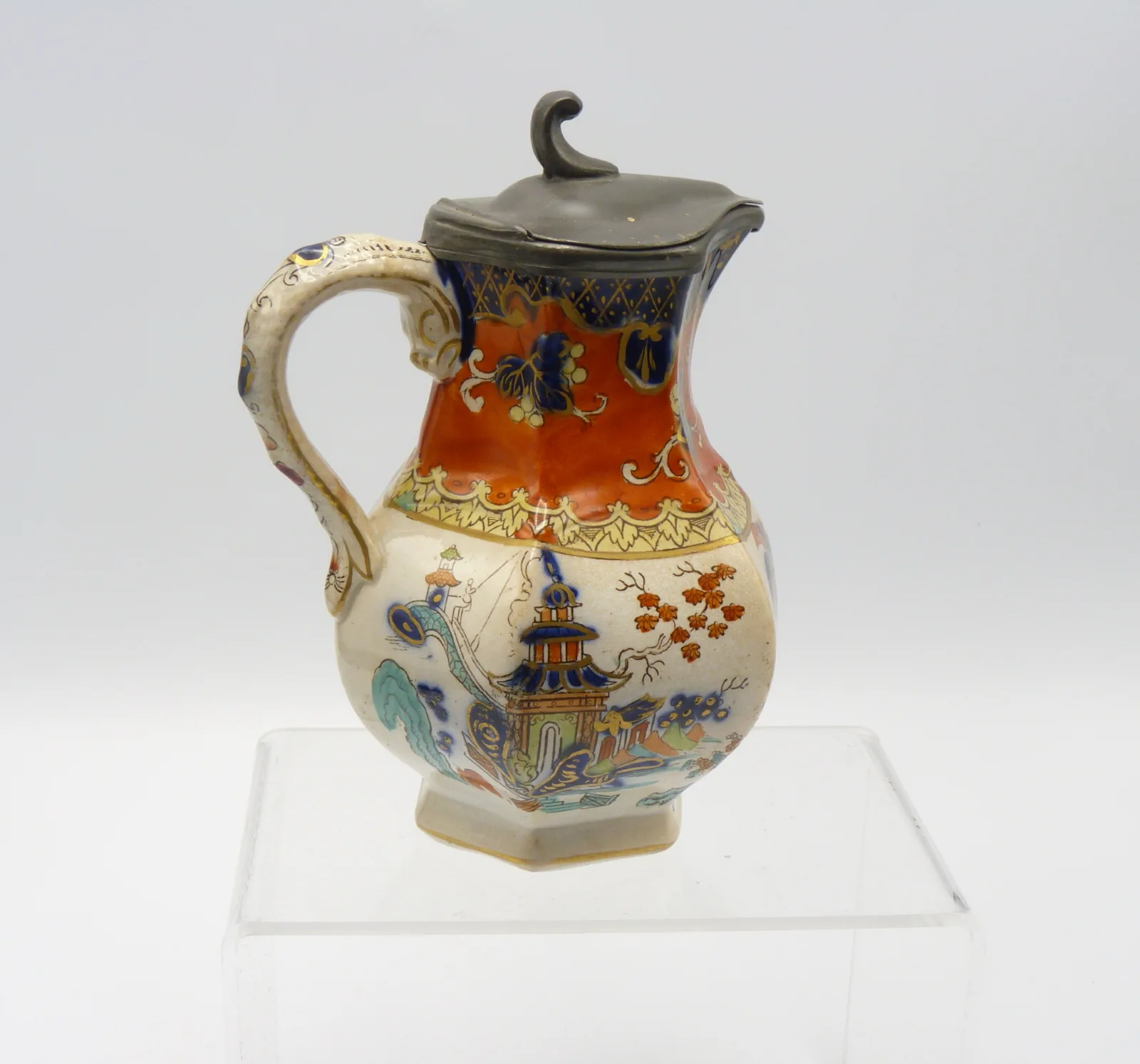 Orange Ground and Polychrome Small Syrup Pitcher - Image 3