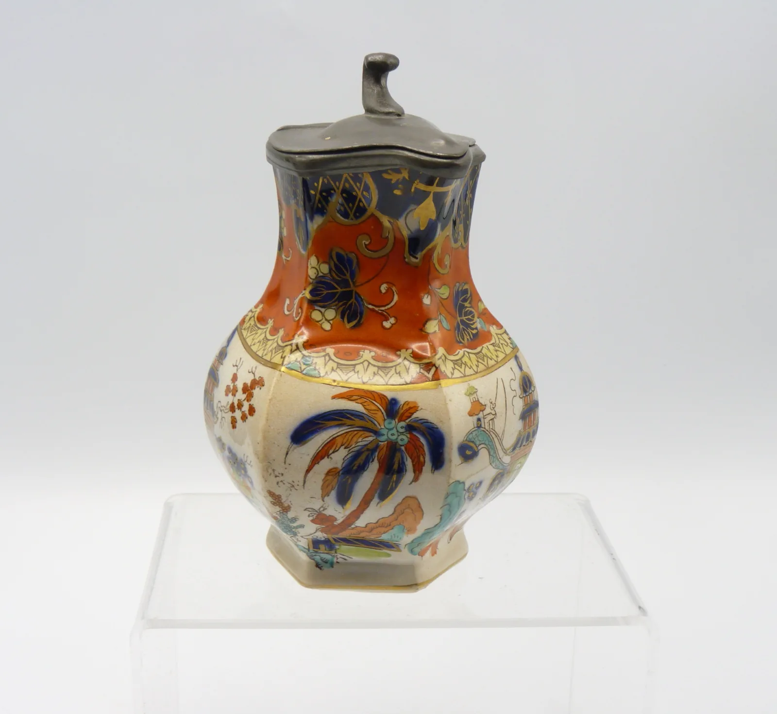 Orange Ground and Polychrome Small Syrup Pitcher - Image 2