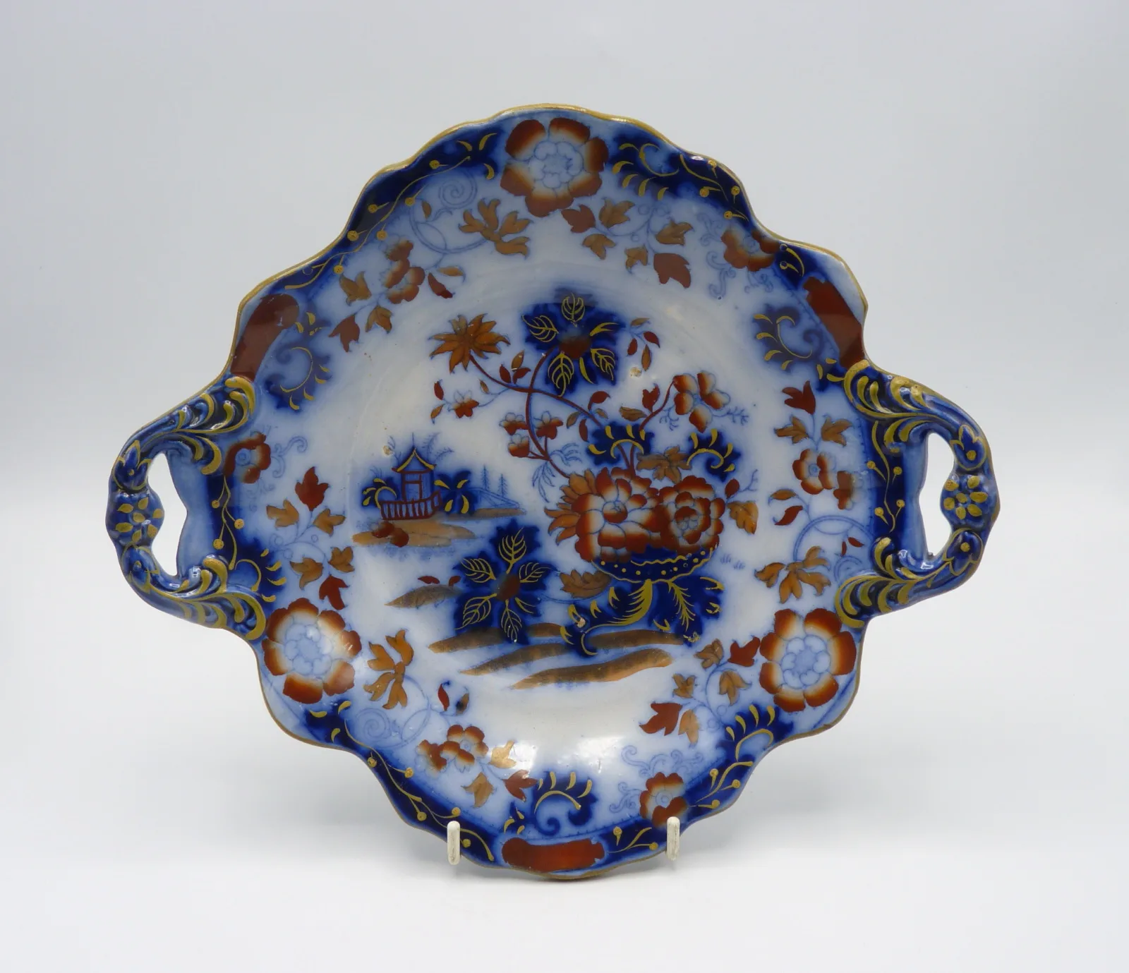 Flow Blue Polychrome Amherst Japan