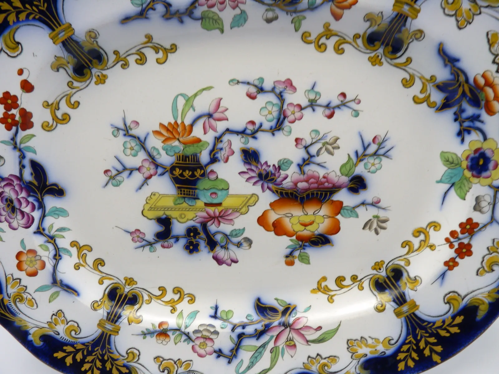 Flow Blue Polychrome Platter c1854 Minton - Image 2