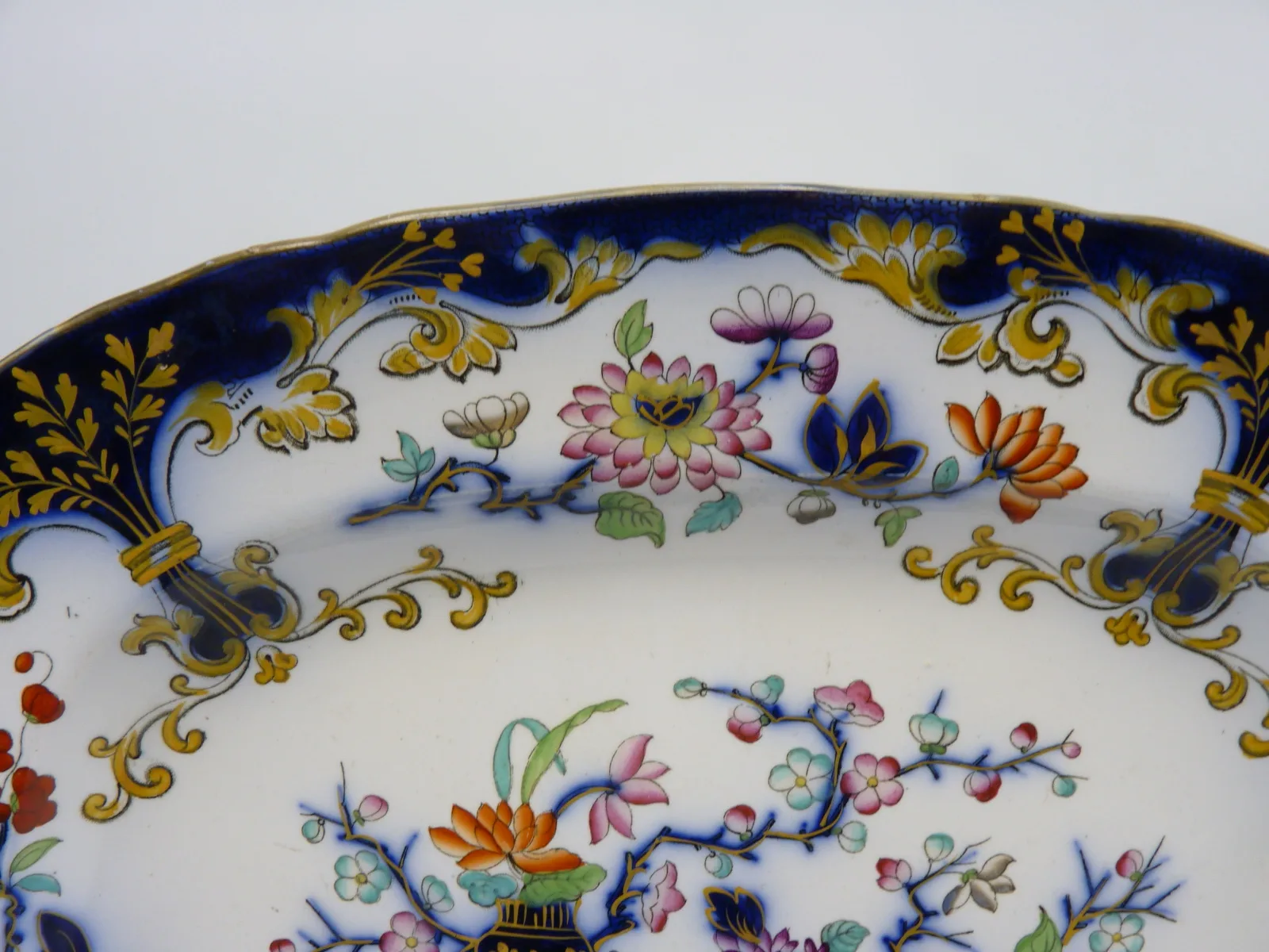 Flow Blue Polychrome Platter c1854 Minton - Image 3