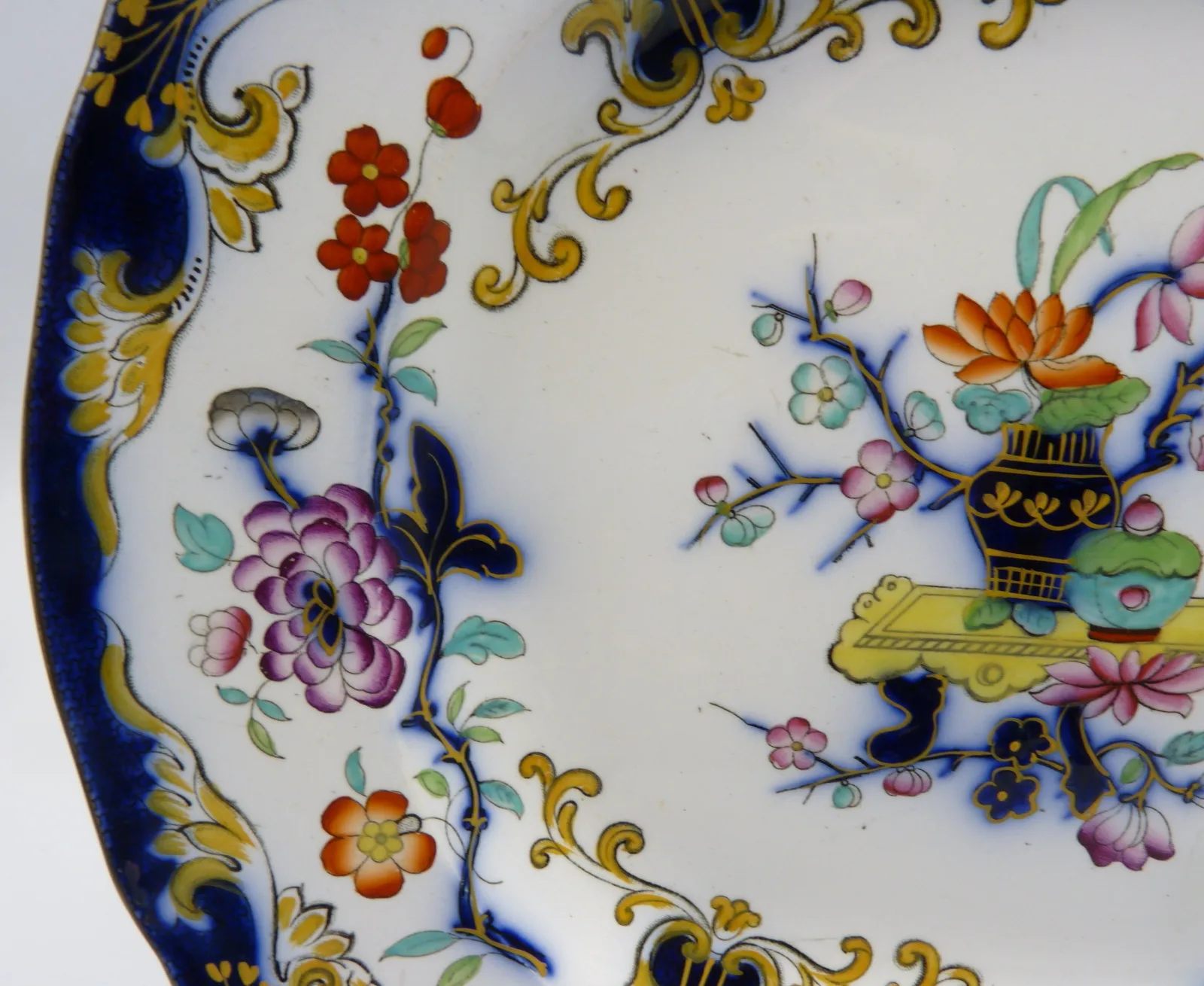 Flow Blue Polychrome Platter c1854 Minton - Image 4
