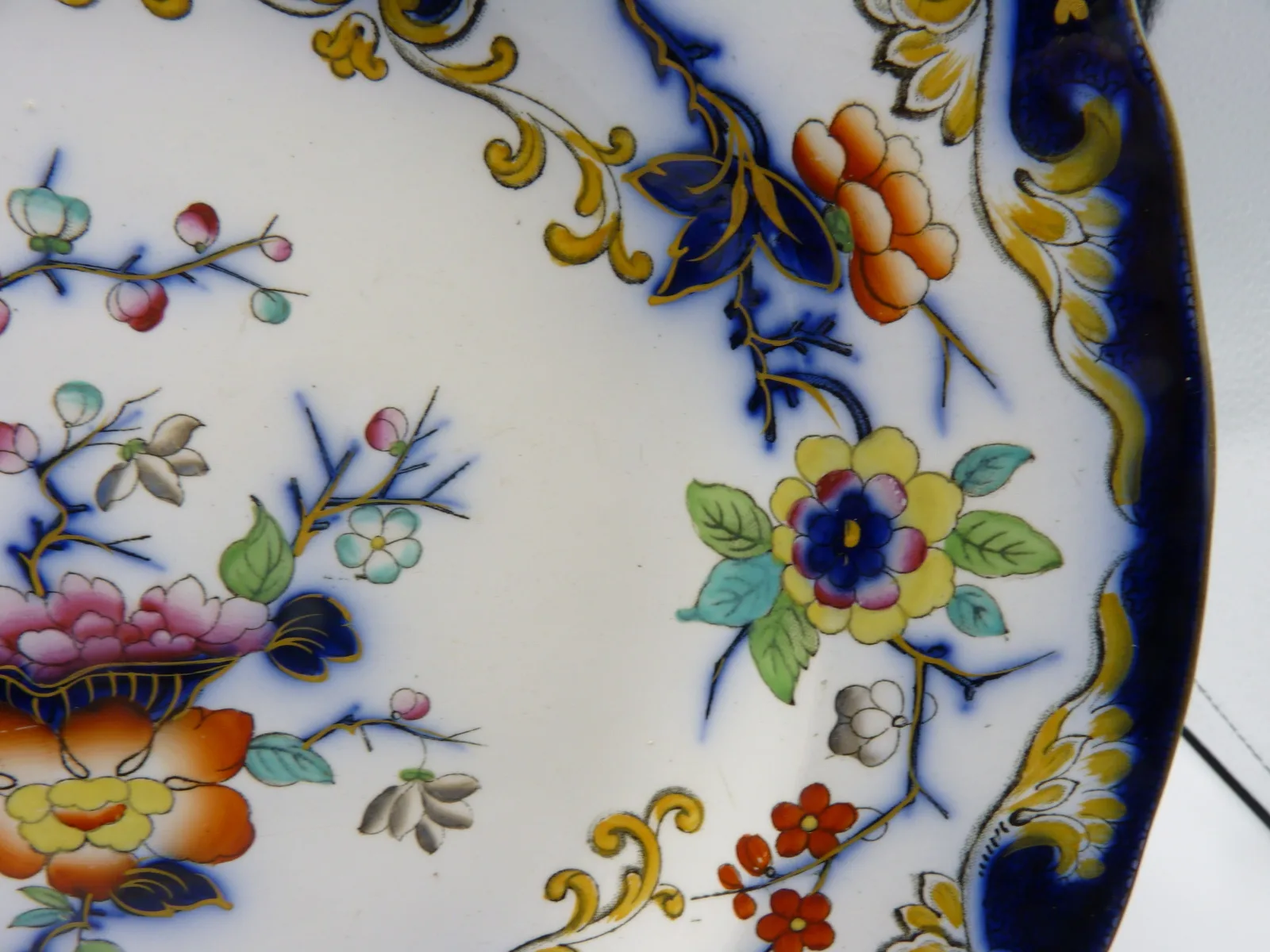 Flow Blue Polychrome Platter c1854 Minton - Image 5