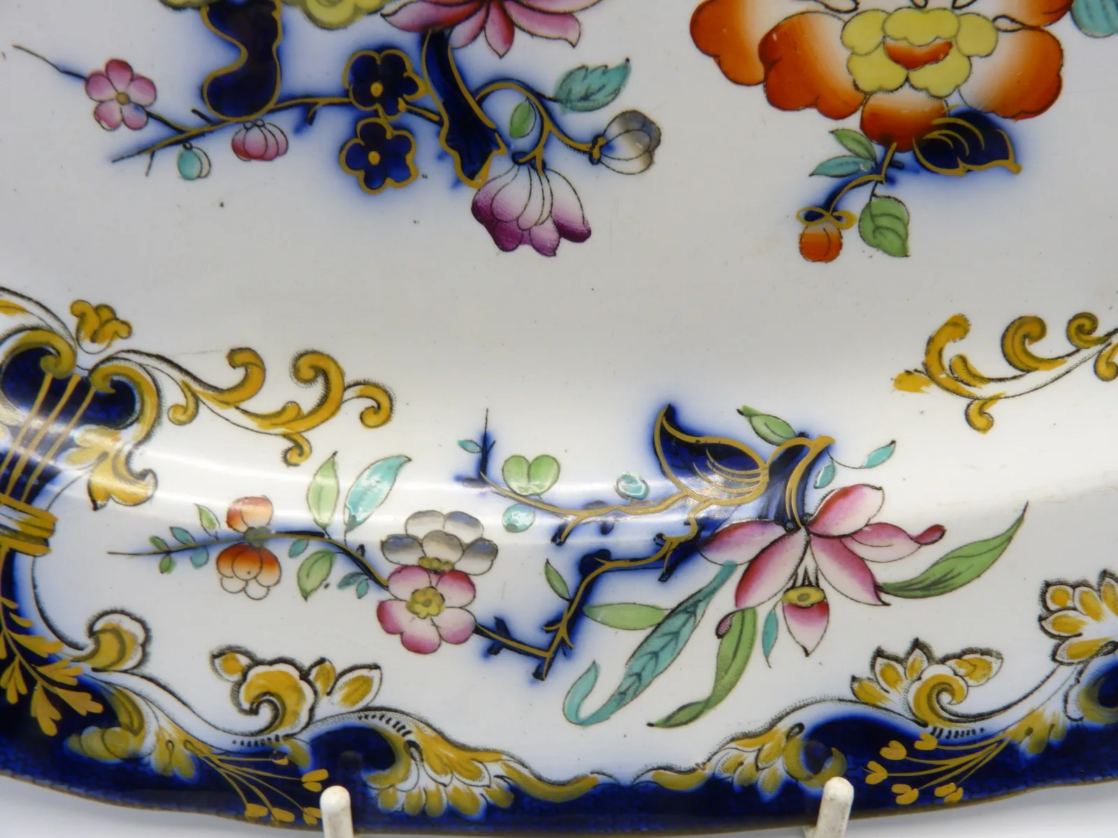 Flow Blue Polychrome Platter c1854 Minton - Image 6