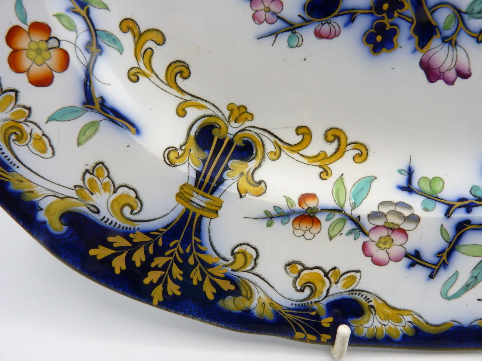 Flow Blue Polychrome Platter c1854 Minton - Image 7