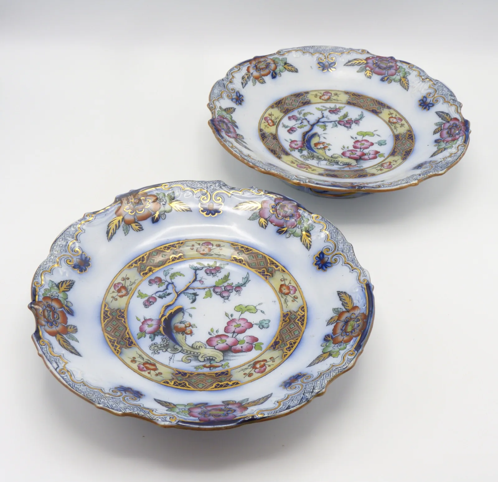 Flow Blue Polychrome Dessert Service "Ceylon" Charles Meigh - Image 11