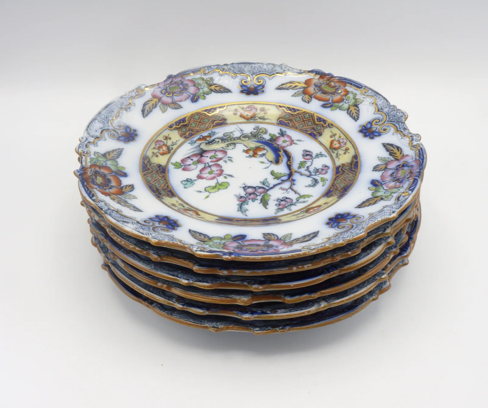 Flow Blue Polychrome Dessert Service "Ceylon" Charles Meigh - Image 19