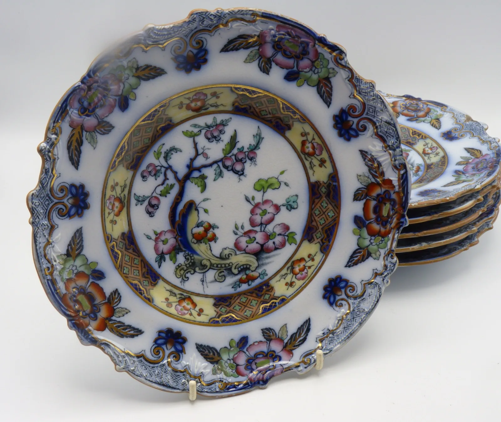Flow Blue Polychrome Dessert Service "Ceylon" Charles Meigh - Image 20