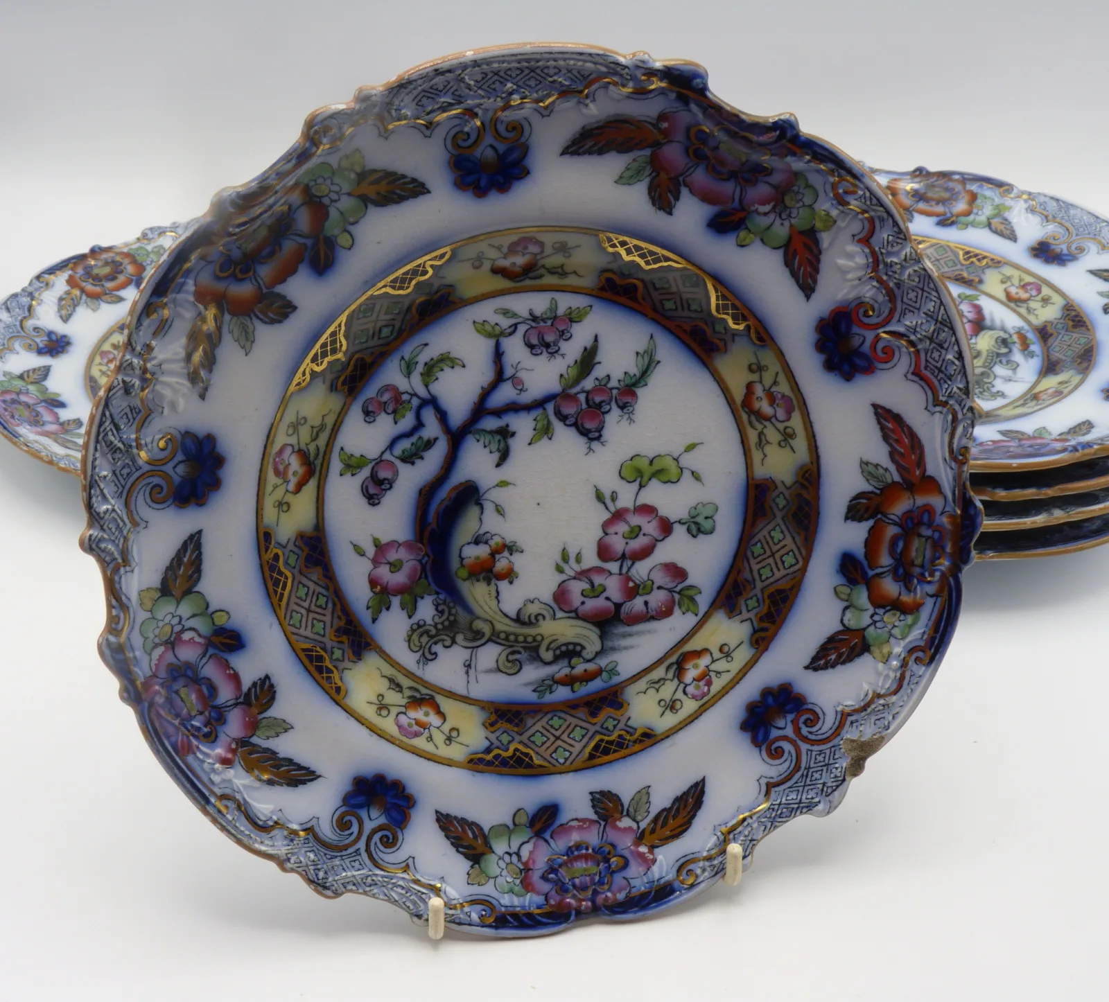 Flow Blue Polychrome Dessert Service "Ceylon" Charles Meigh - Image 23