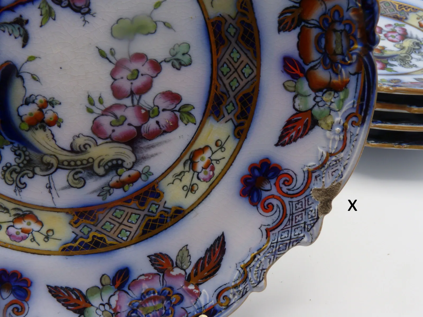 Flow Blue Polychrome Dessert Service "Ceylon" Charles Meigh - Image 26