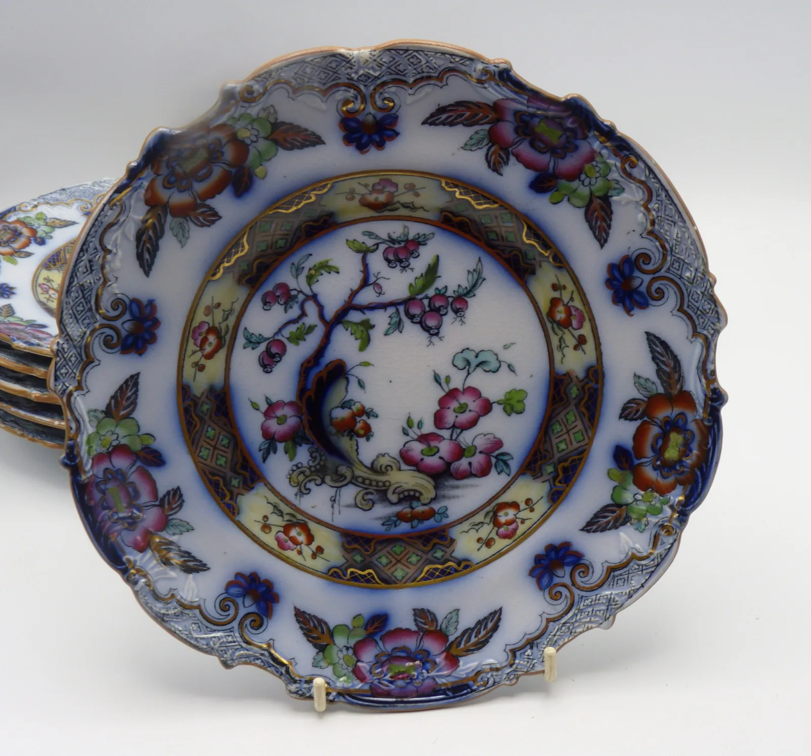 Flow Blue Polychrome Dessert Service "Ceylon" Charles Meigh - Image 33
