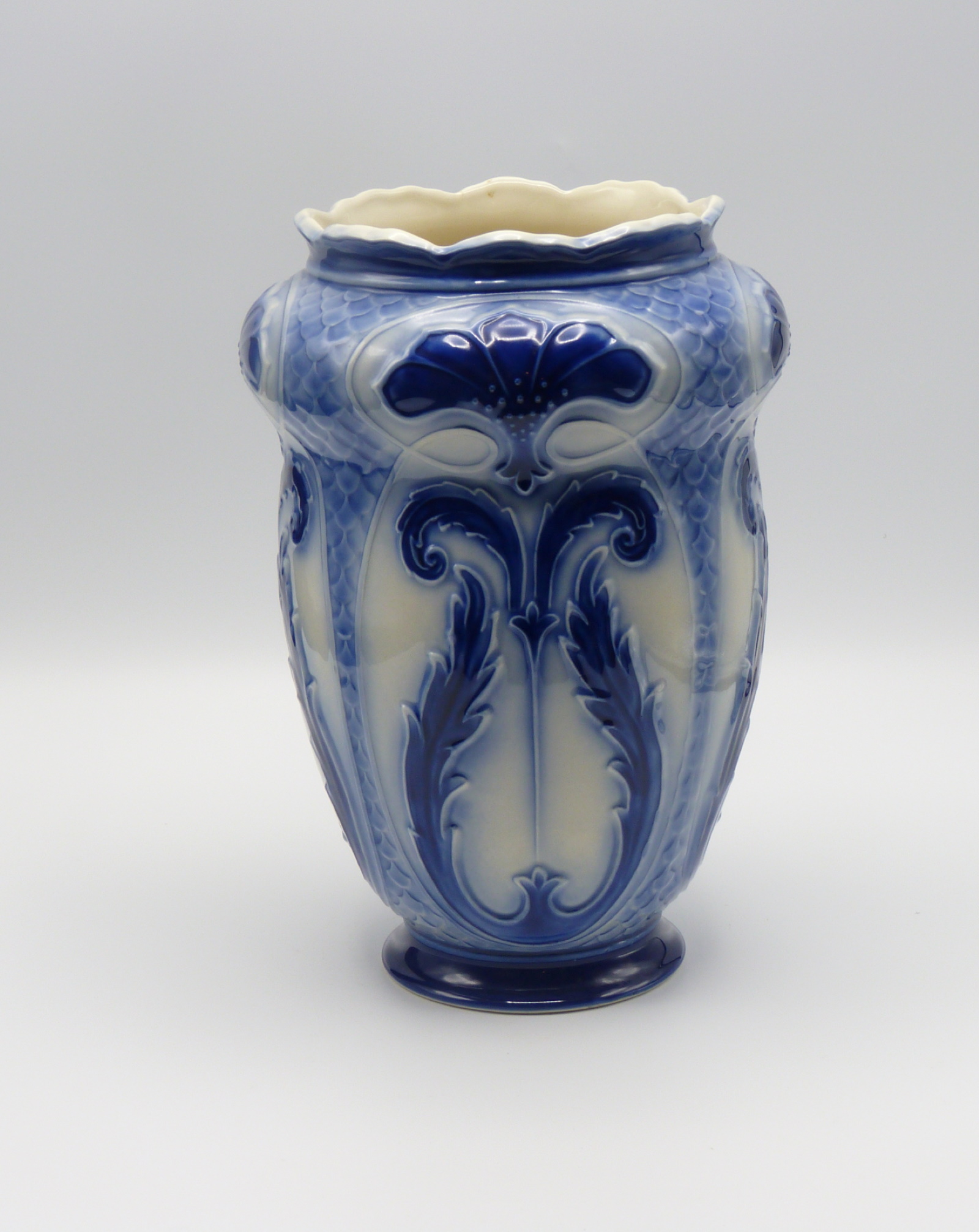 Flow Blue Art Nouveau Design Vase - Jackie's Antique Showcase