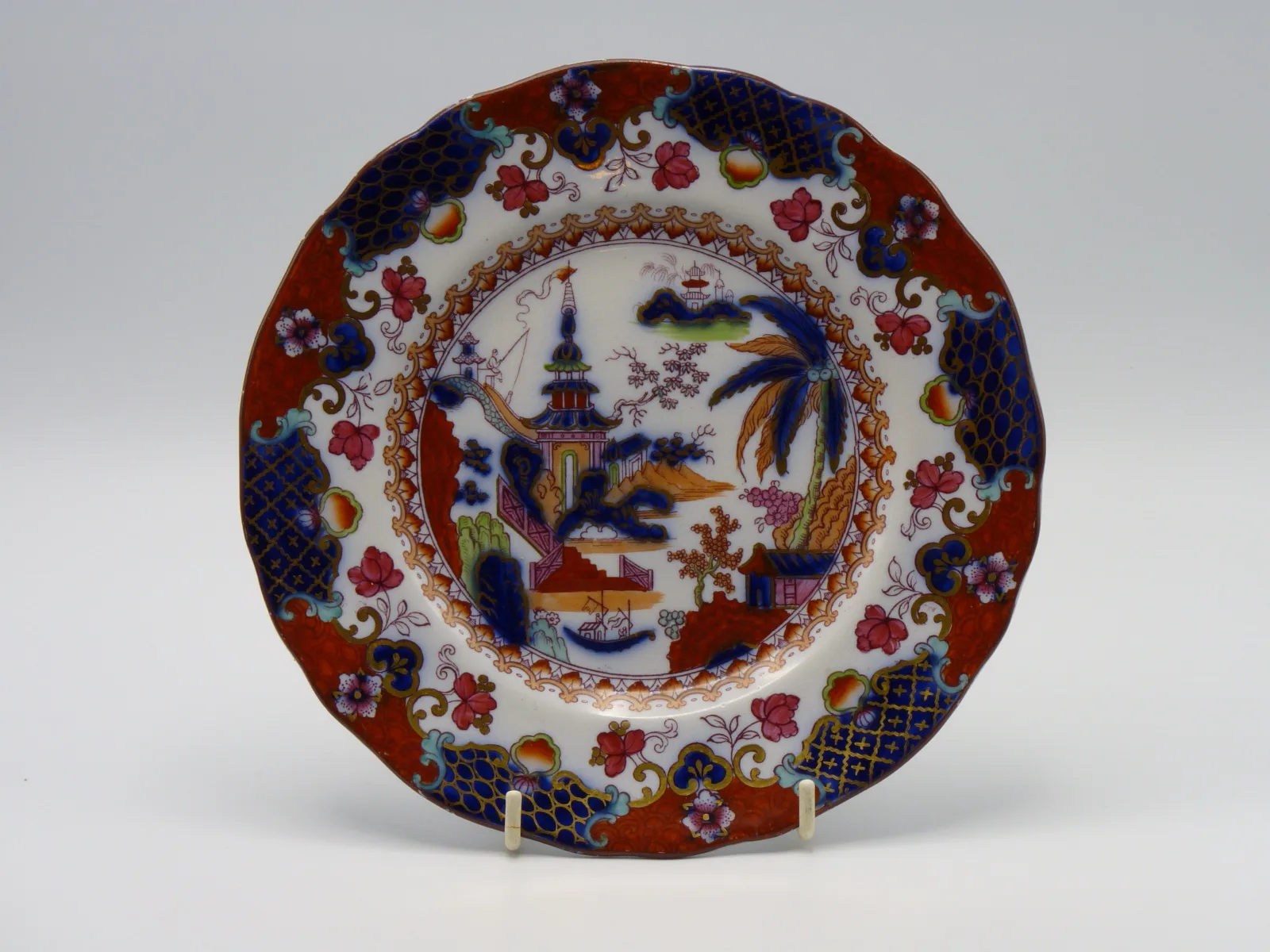 Wm. Brownfield Flow Blue Polychrome Plate