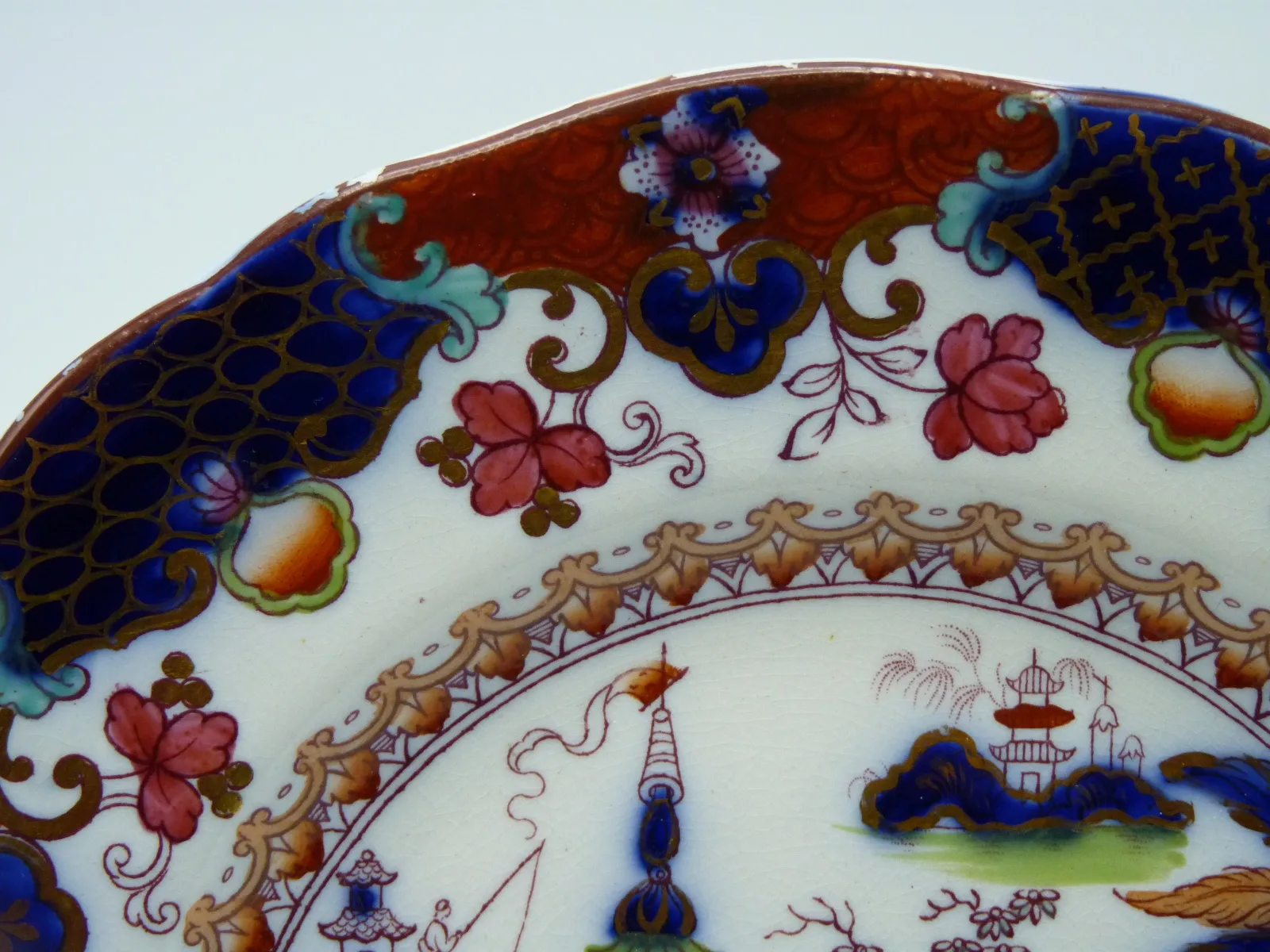 Wm. Brownfield Flow Blue Polychrome Plate - Image 3