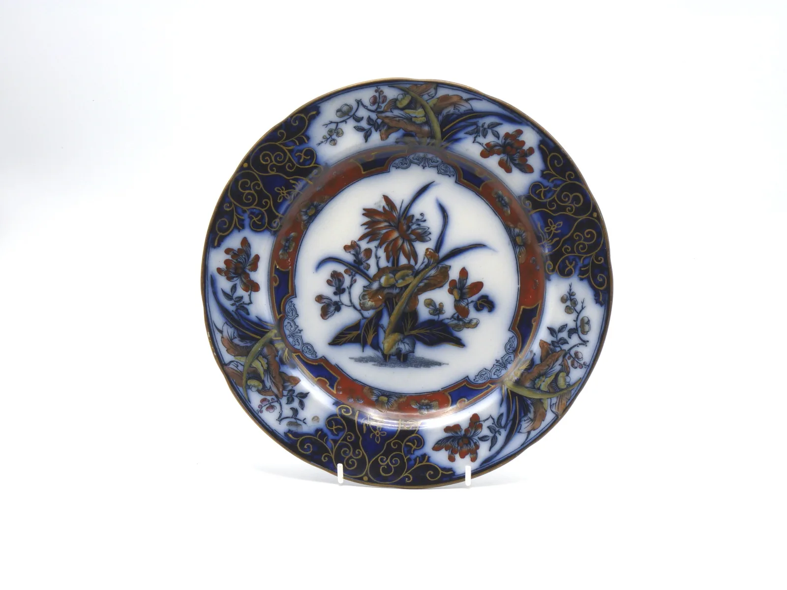 Flow Blue Polychrome "Iris" Plate (B41)