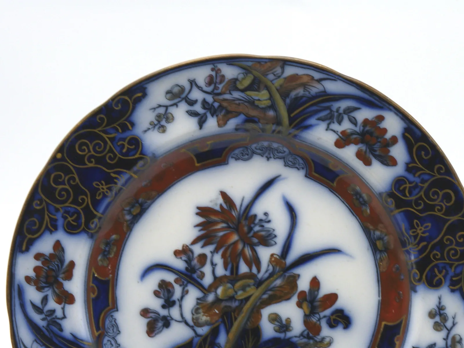 Flow Blue Polychrome "Iris" Plate (B41) - Image 2