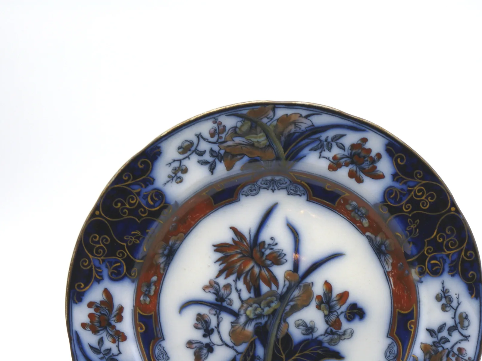 Flow Blue Polychrome “Iris” Plate (B42) - Image 2