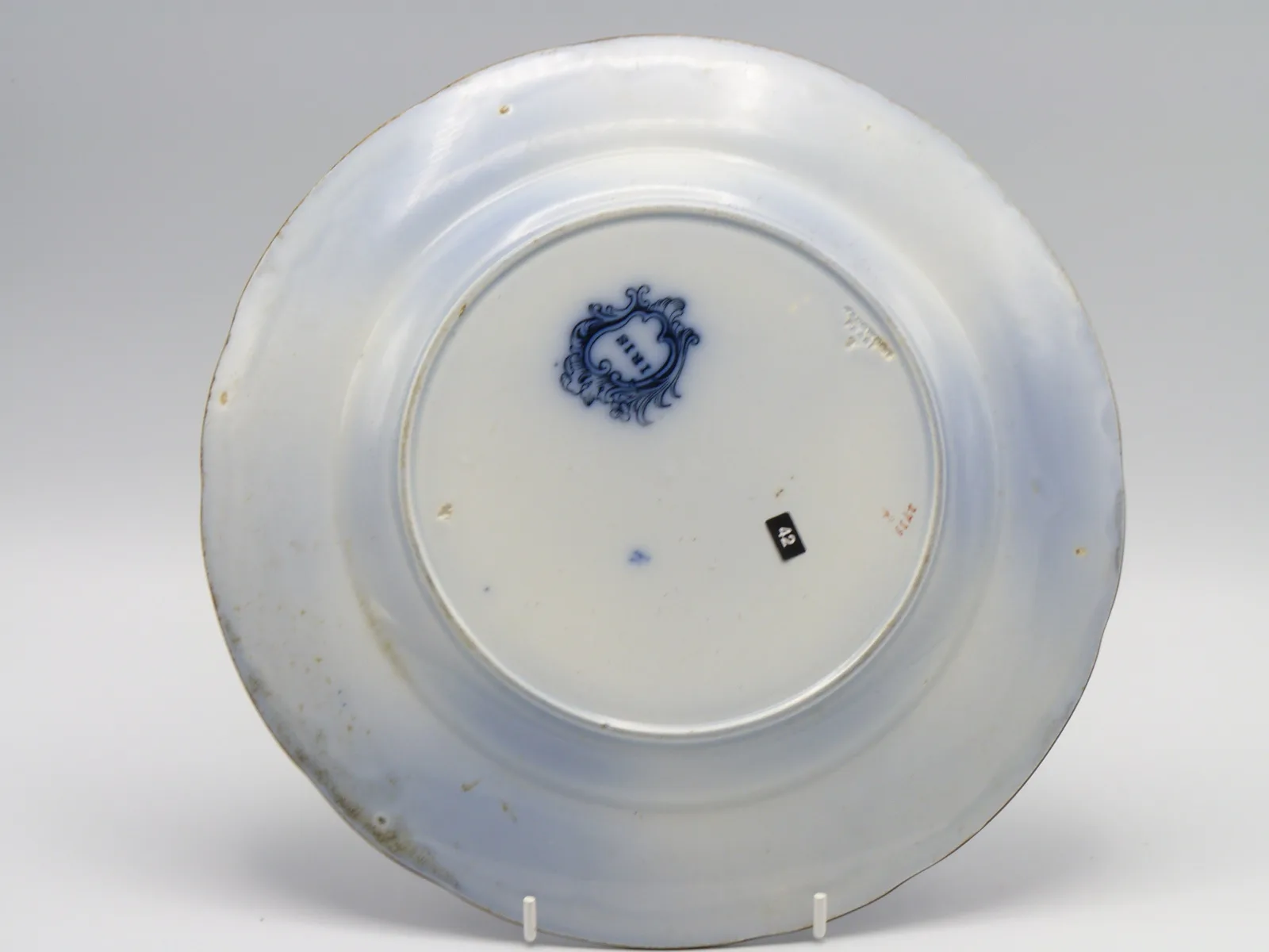 Flow Blue Polychrome “Iris” Plate (B42) - Image 10