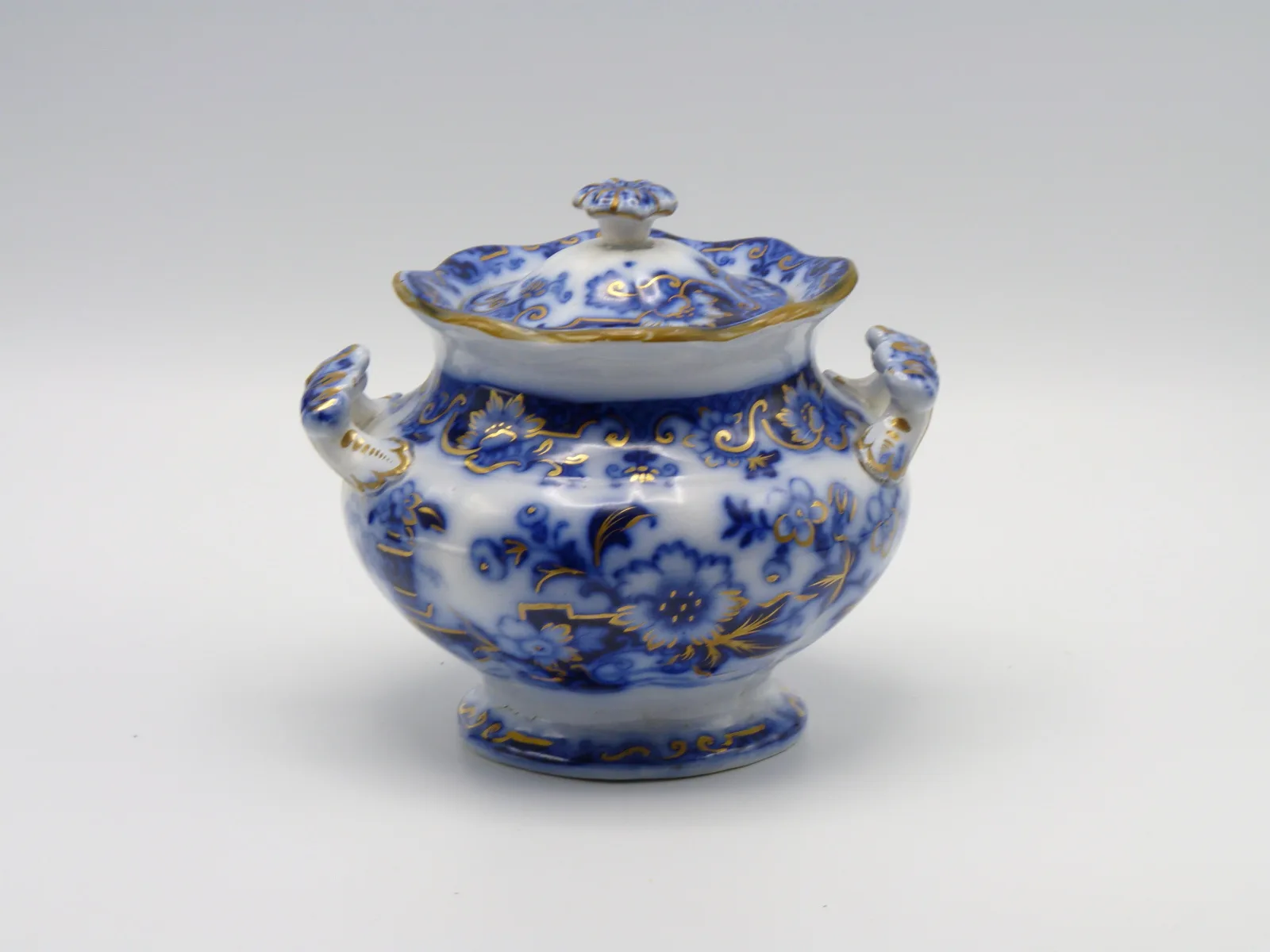 Flow Blue Covered Sugar - Ionic Pattern - Image 2