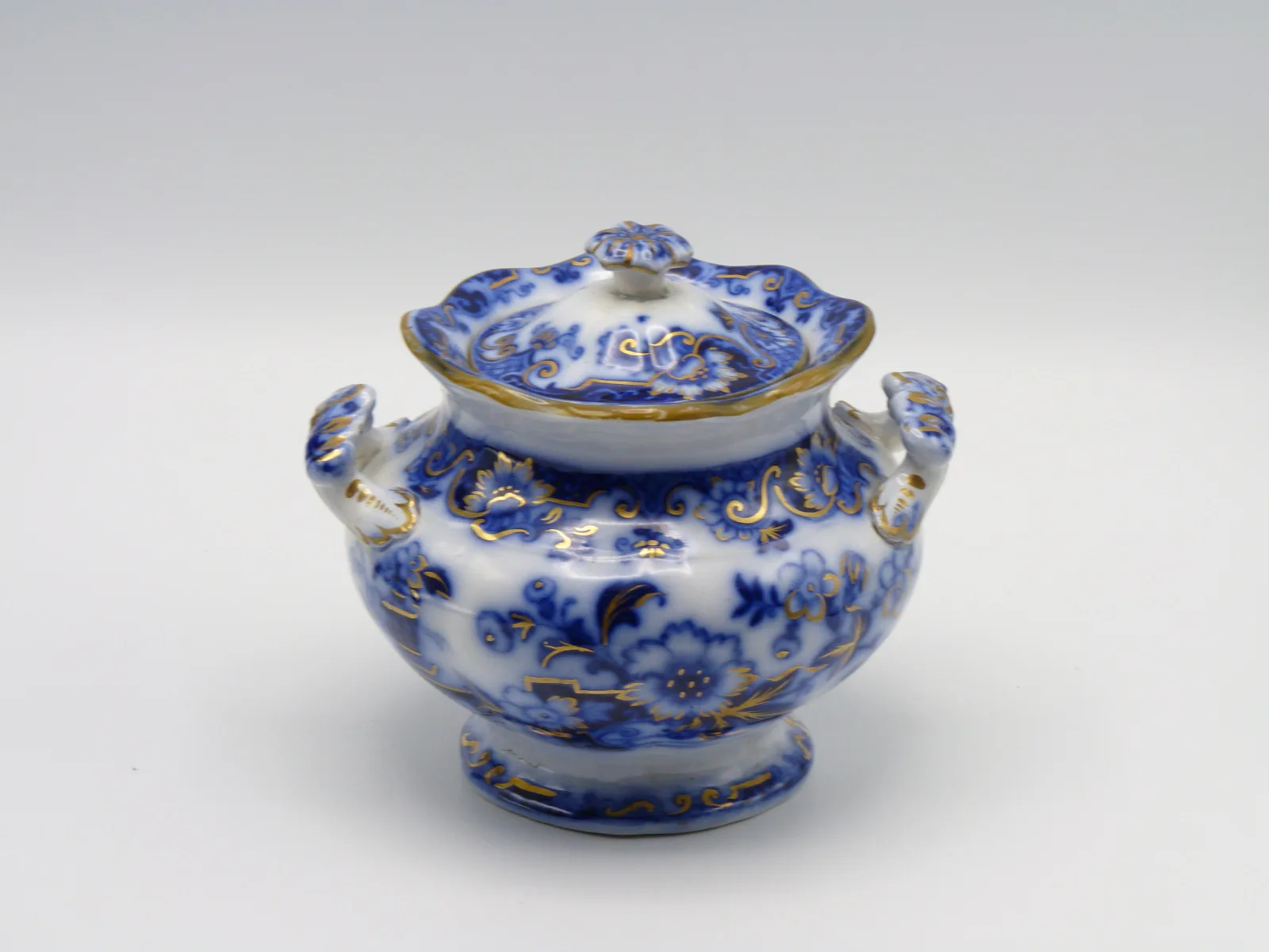 Flow Blue Covered Sugar - Ionic Pattern - Image 3