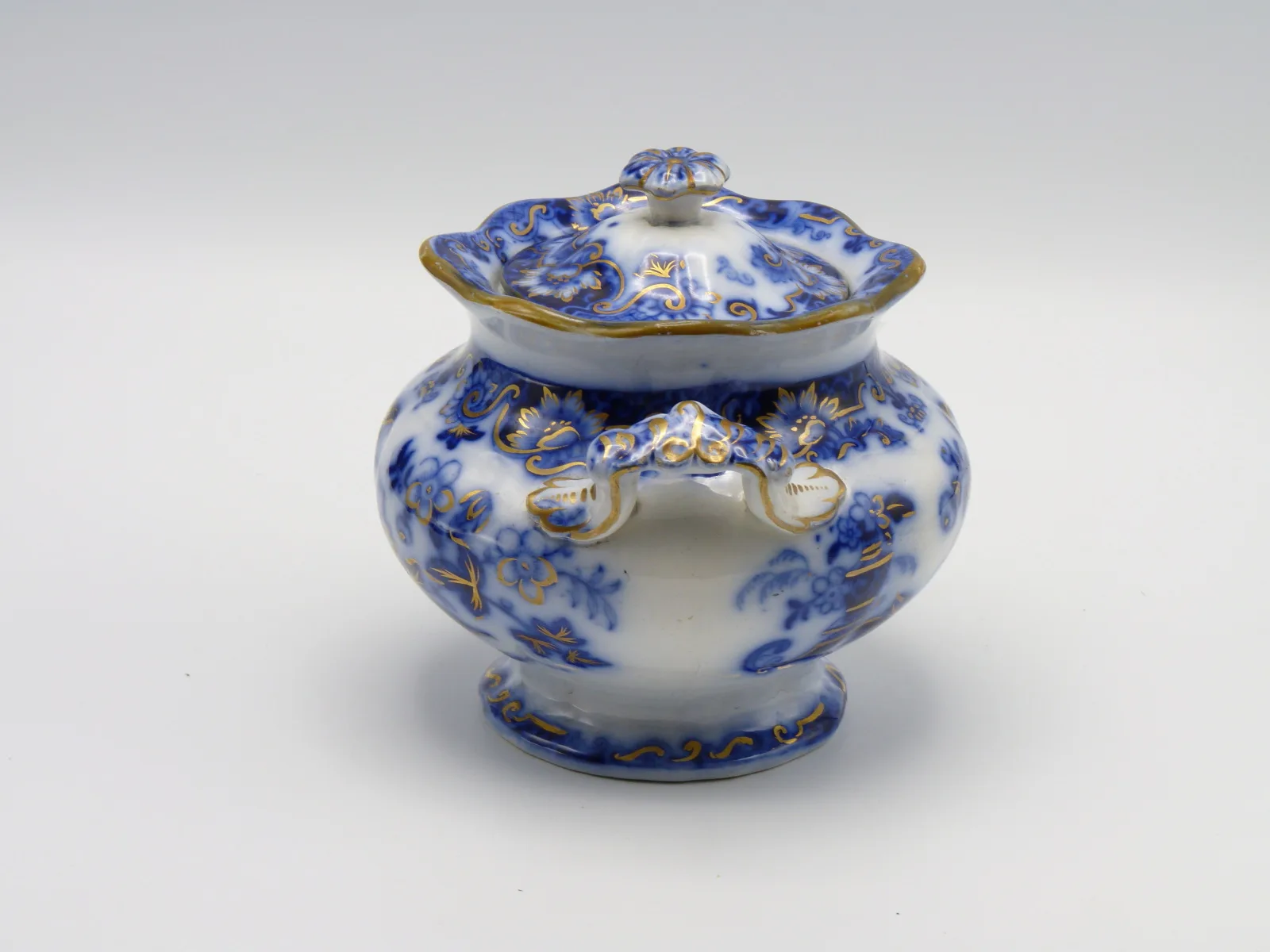Flow Blue Covered Sugar - Ionic Pattern - Image 4