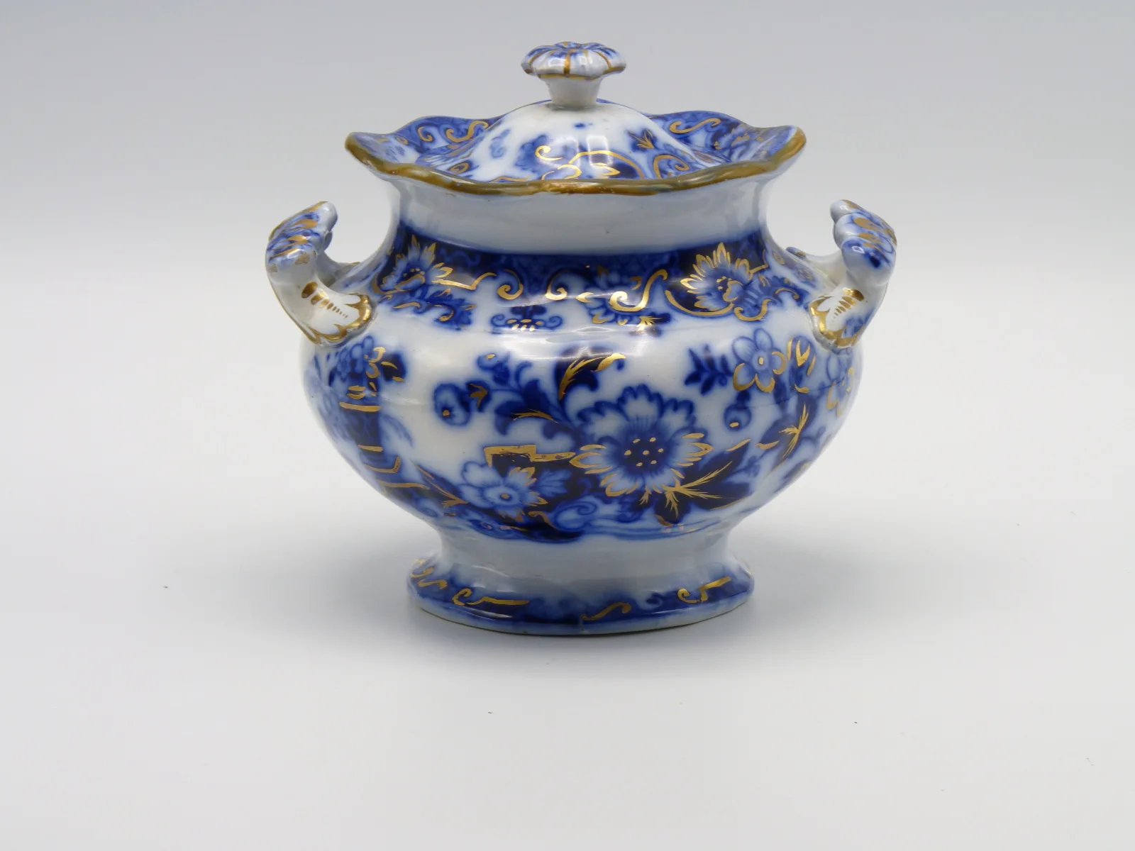 Flow Blue Covered Sugar - Ionic Pattern