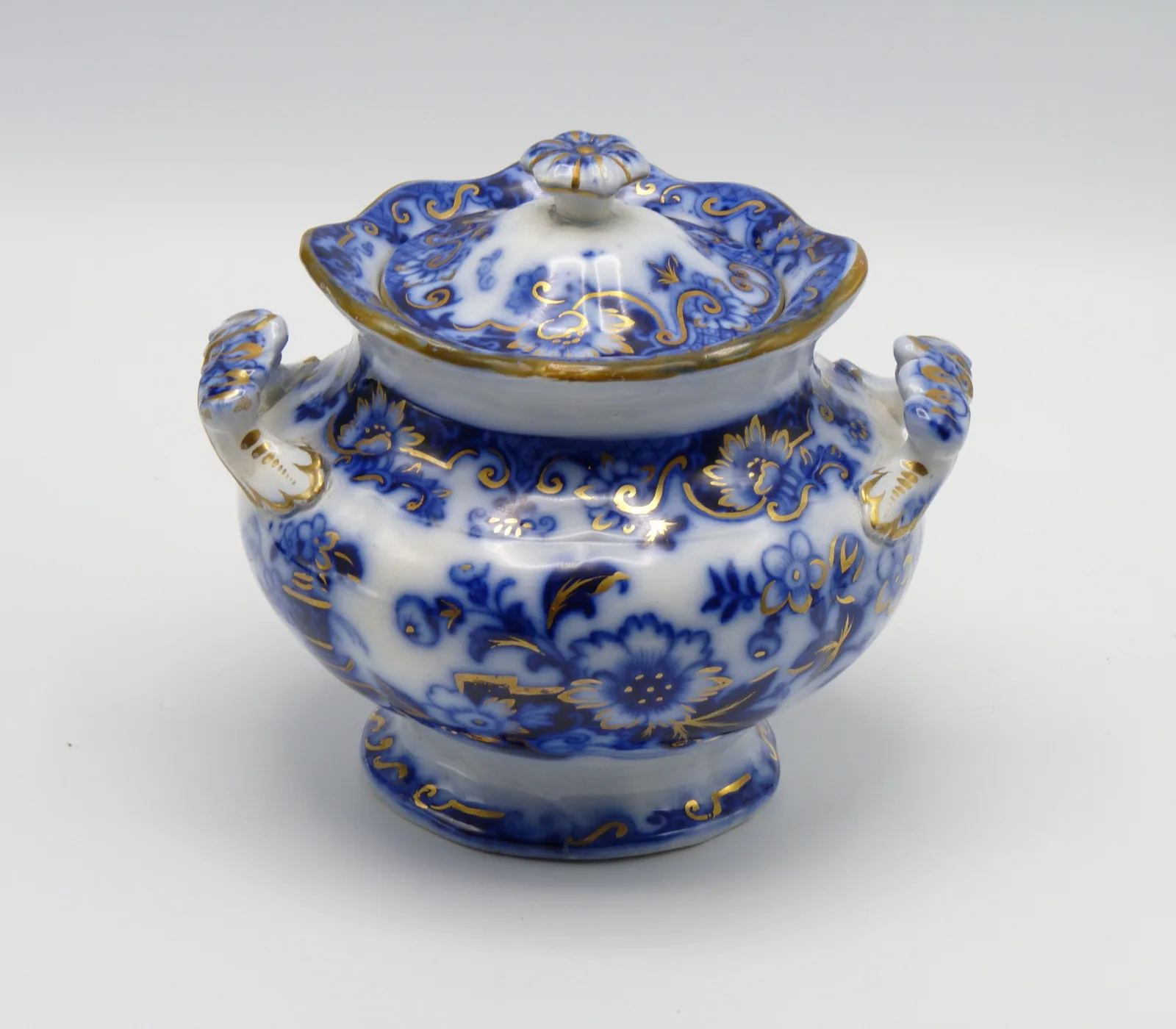 Flow Blue Covered Sugar - Ionic Pattern - Image 5