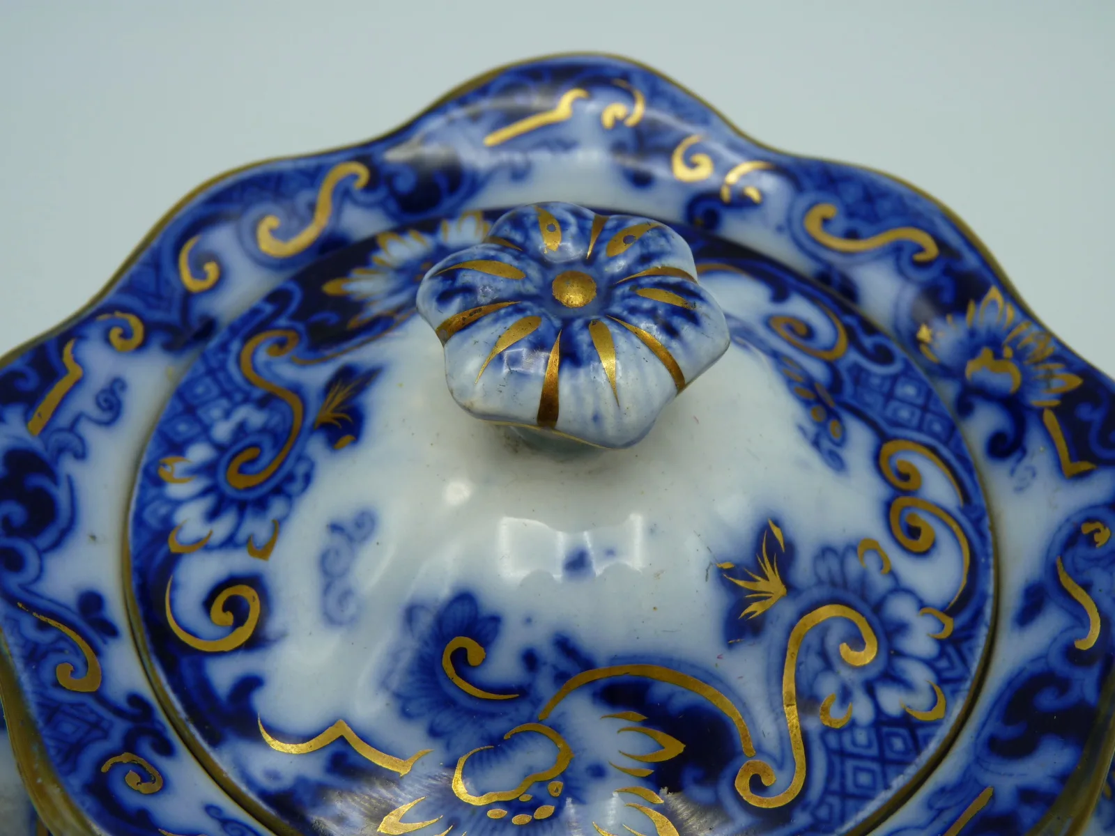 Flow Blue Covered Sugar - Ionic Pattern - Image 6