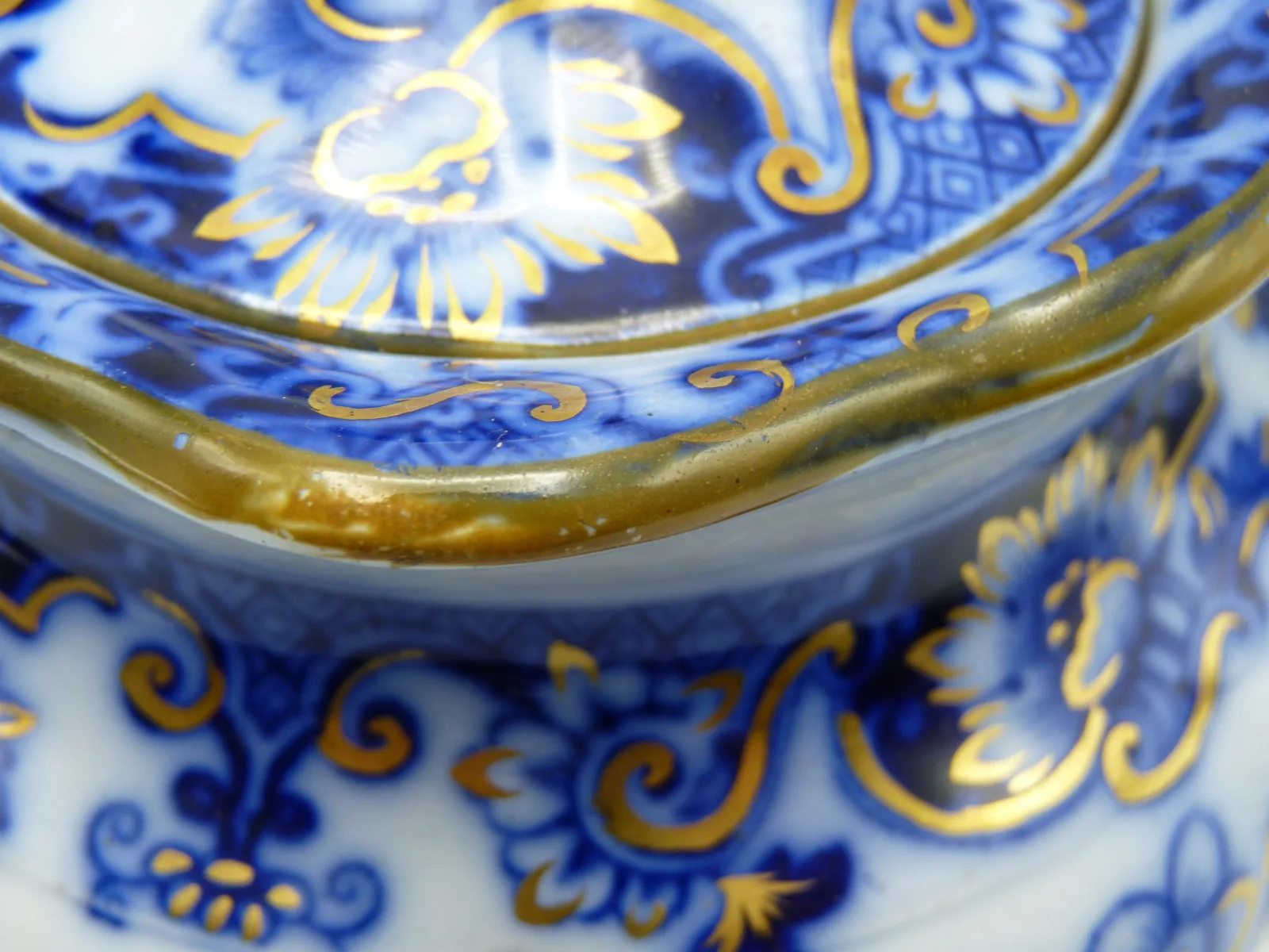Flow Blue Covered Sugar - Ionic Pattern - Image 7