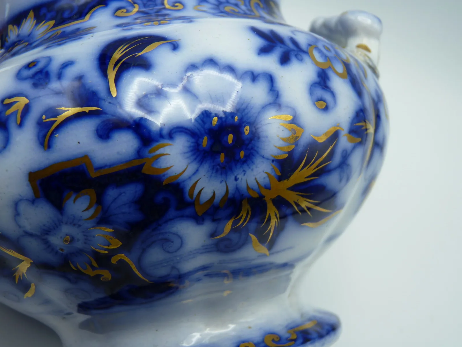 Flow Blue Covered Sugar - Ionic Pattern - Image 13