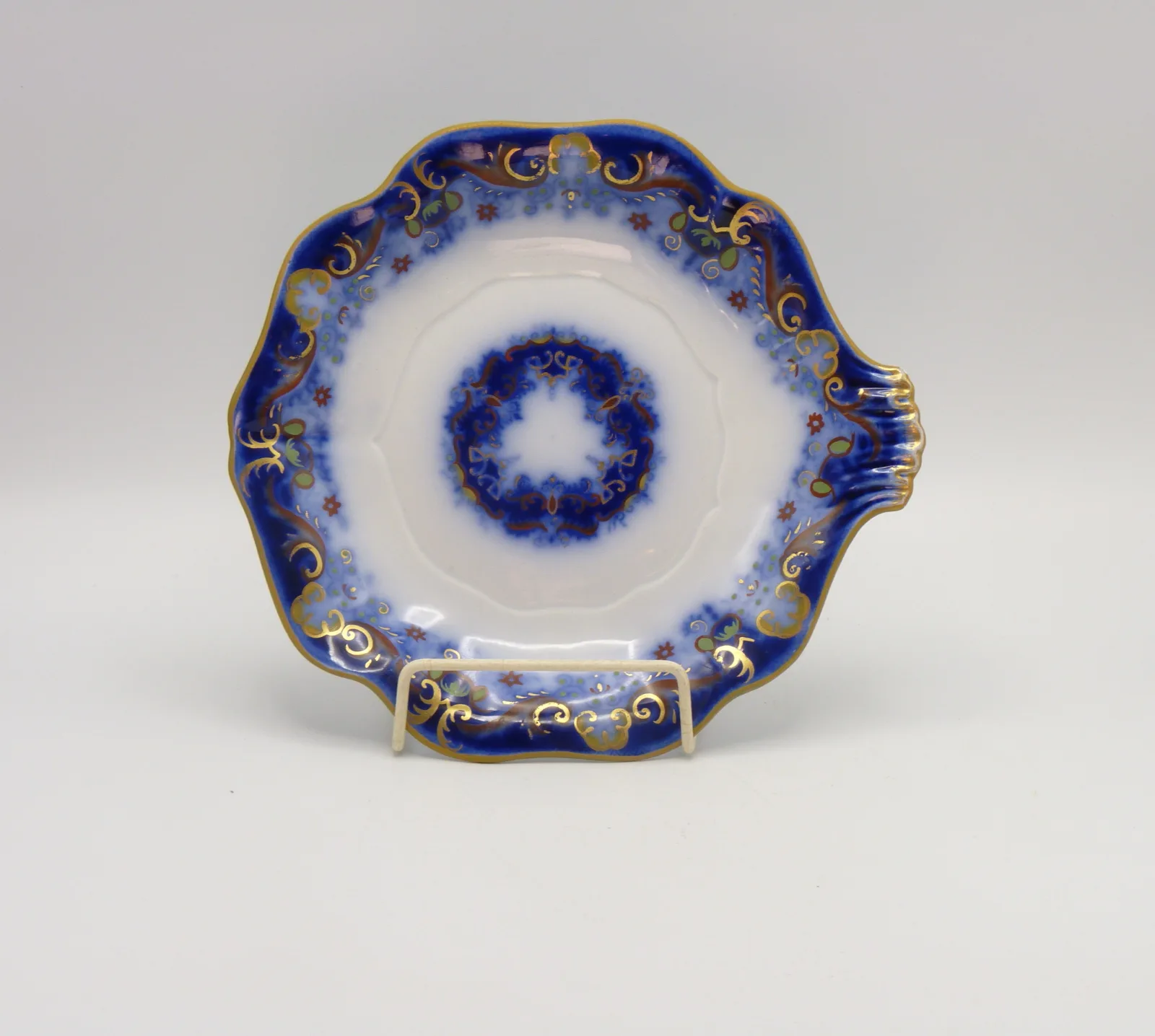Flow Blue Polychrome Serving Dish / Undertray
