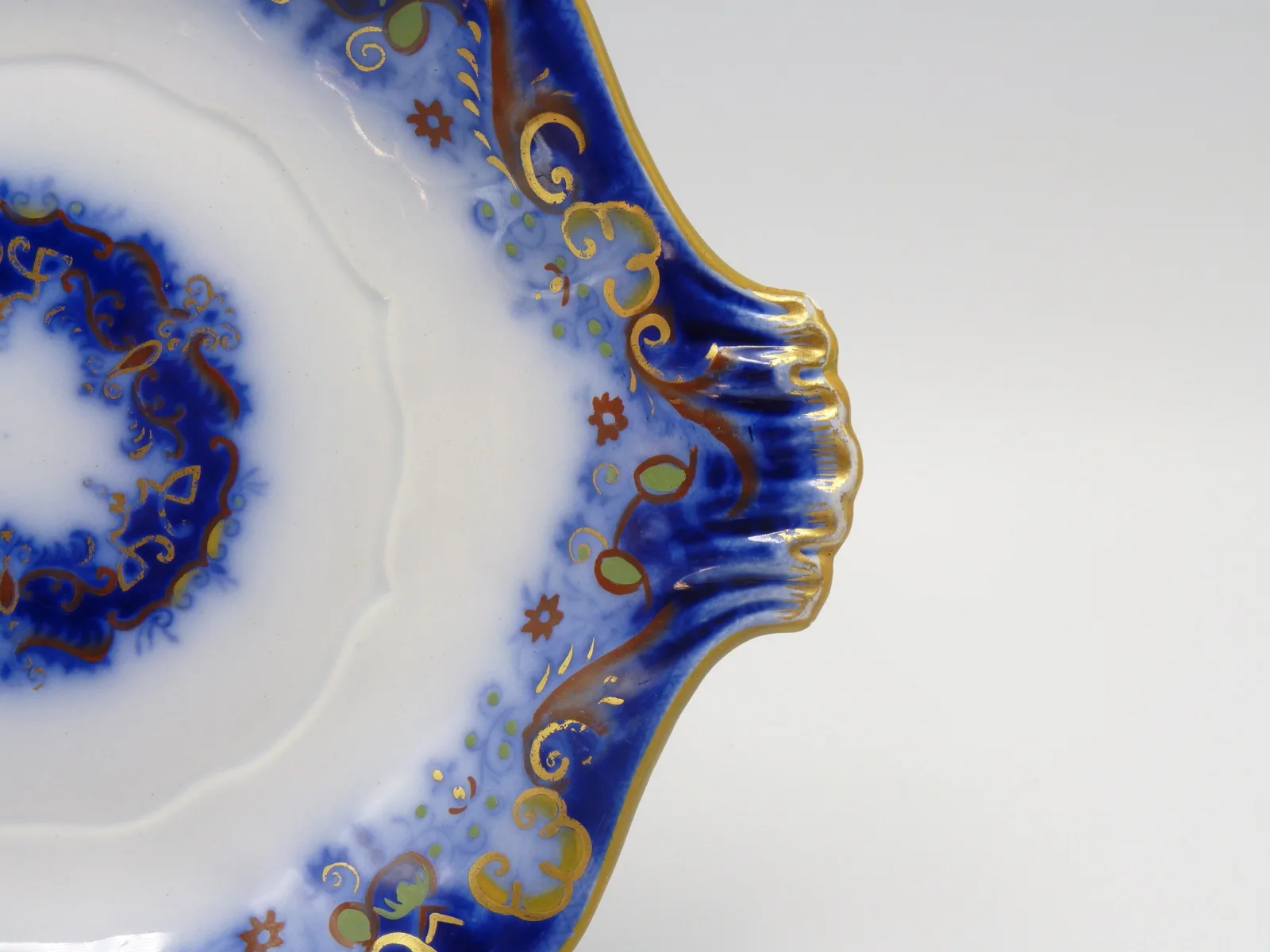 Flow Blue Polychrome Serving Dish / Undertray - Image 5