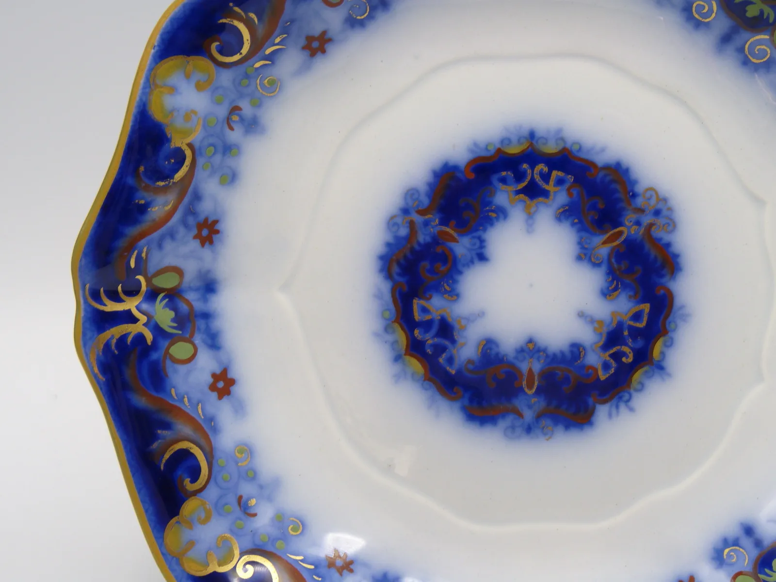 Flow Blue Polychrome Serving Dish / Undertray - Image 6