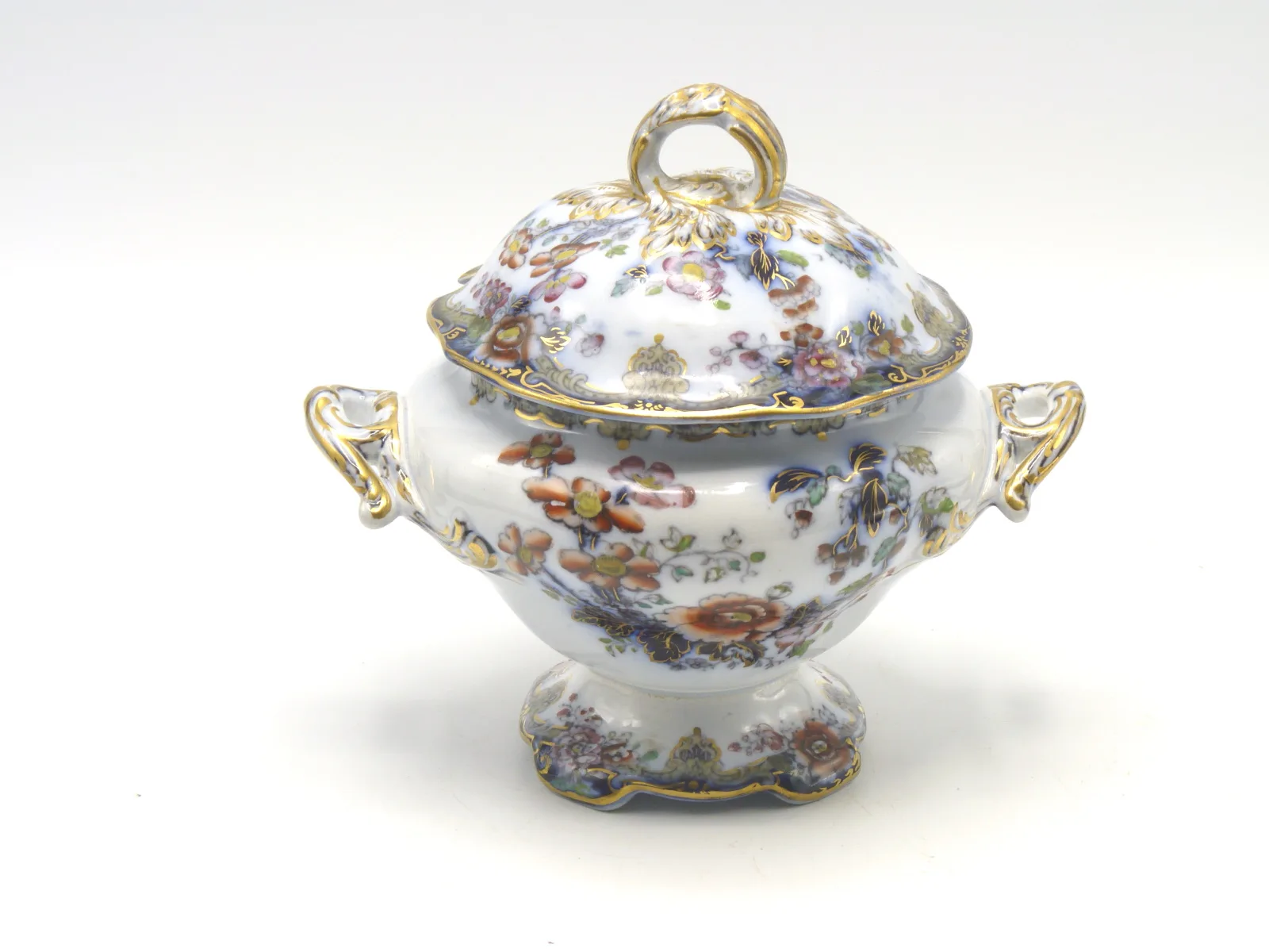 Flow Blue Polychrome Sauce Tureen