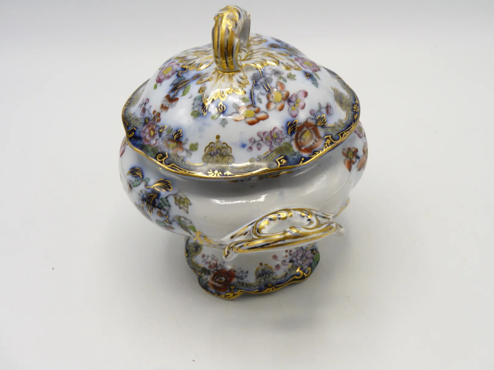 Flow Blue Polychrome Sauce Tureen - Image 4