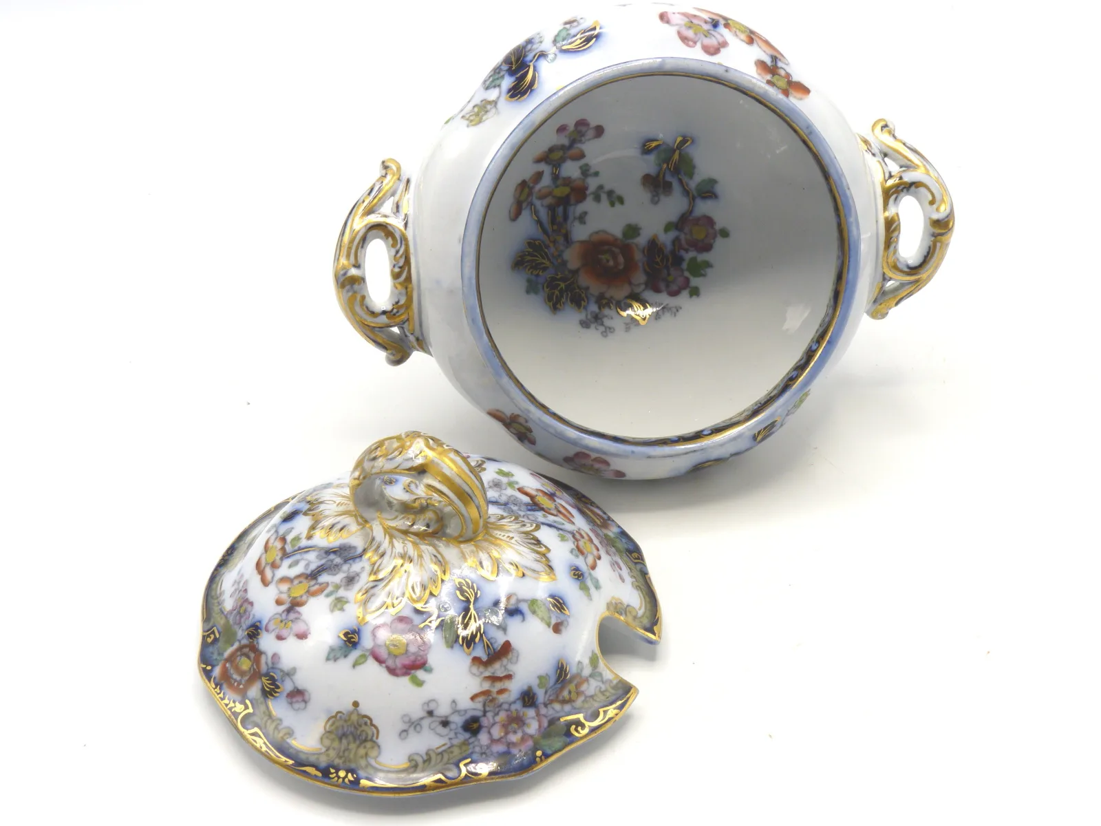 Flow Blue Polychrome Sauce Tureen - Image 6